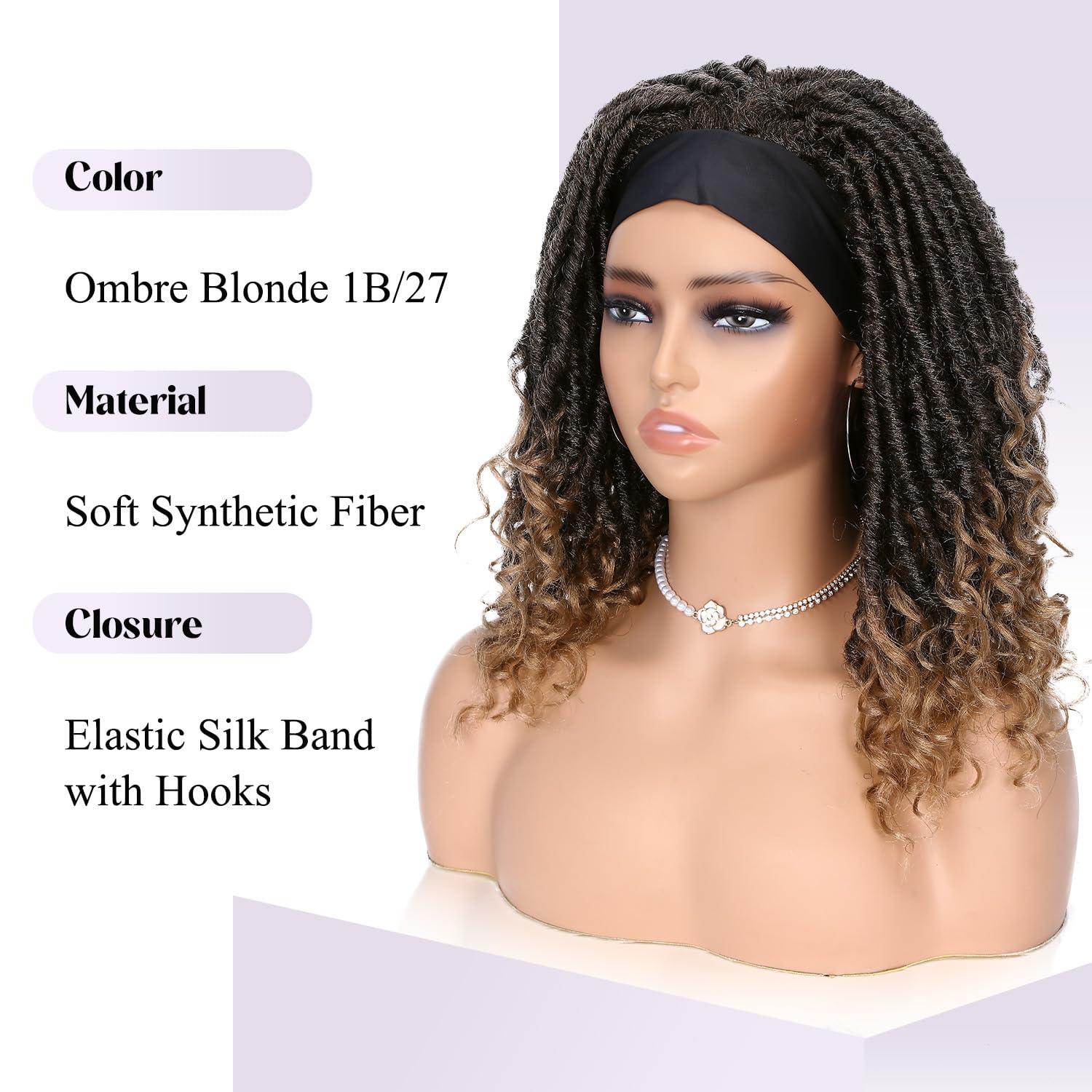 WIGER Short Dreadlock Synthetic Wig - Ombre Blonde Faux Locs for Black Women & Men | Hand-Braided Curly Wigs with Headband | Perfect for Cosplay, Halloween, and Daily Protective Styling