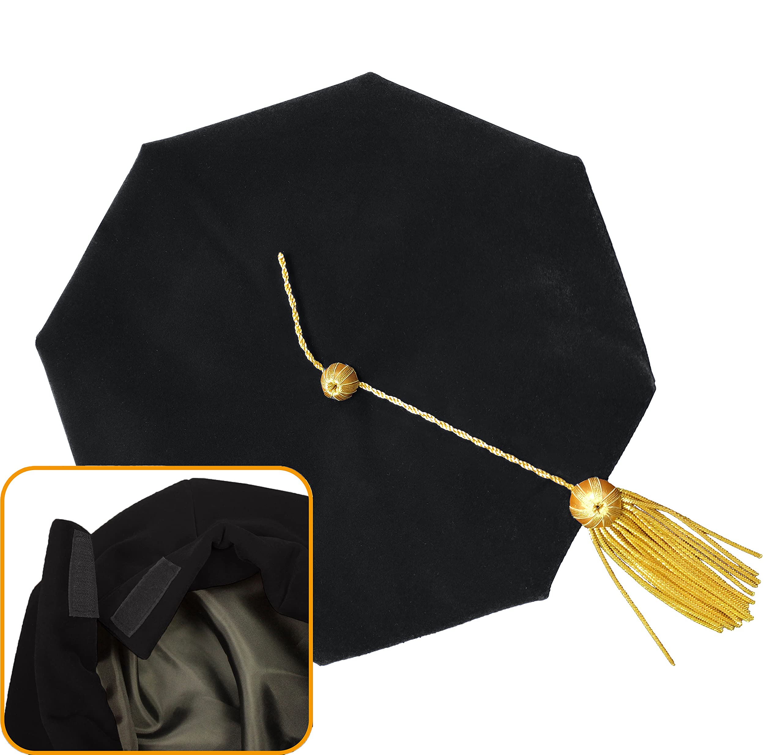 Premium Doctoral Graduation Gown & 8-Sided Tam with Gold Piping - PhD Graduation Regalia Set for University Ceremonies | Perfect for Commencement, Academic Processions & Doctoral Graduation Photos