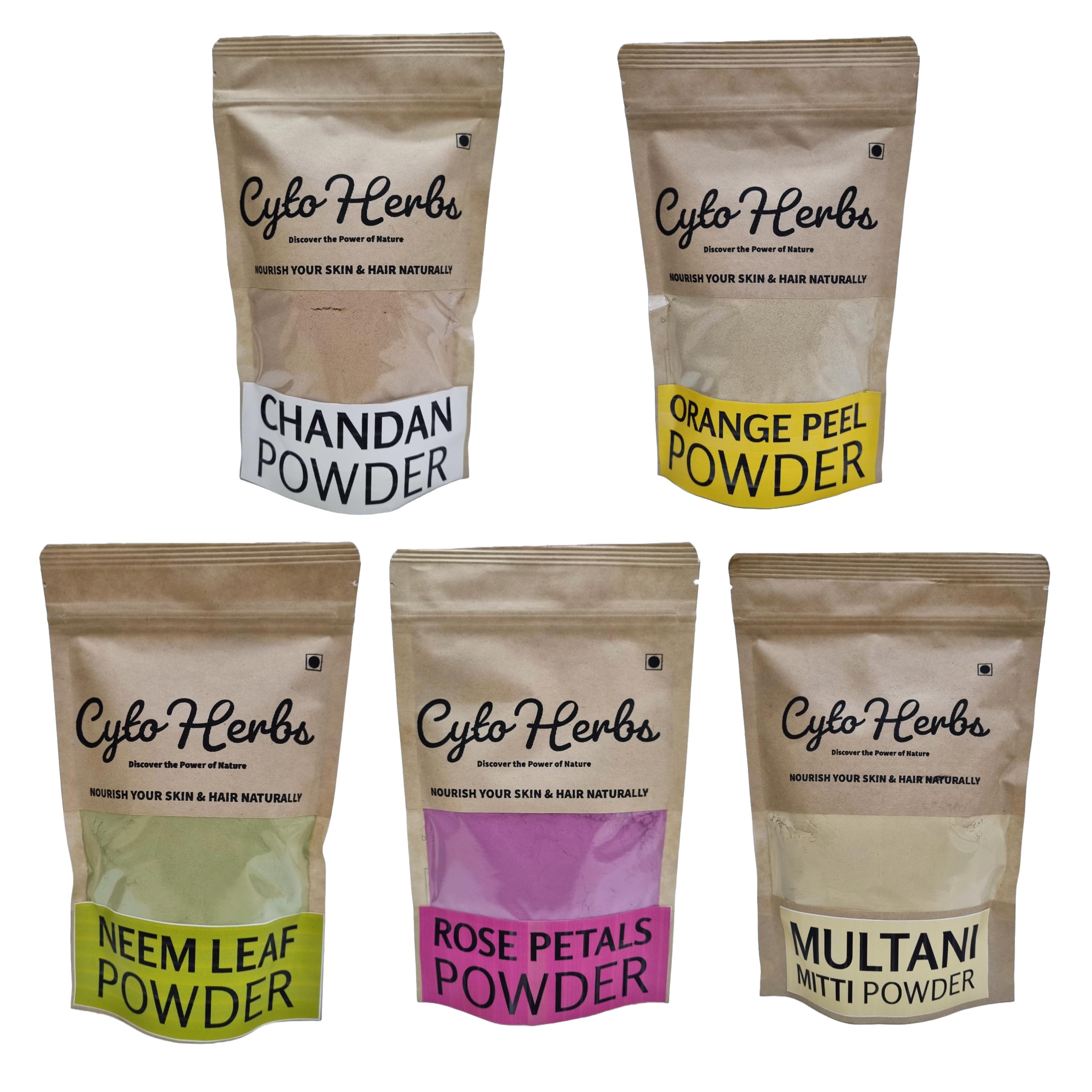 Cyto Herbs Face Pack Combo - 100% Natural & Organic Sandalwood, Orange Peel, Rose Petals, Neem & Multani Mitti Powder (400g) | Deep Cleansing, Brightening & Acne Treatment | Perfect for Glowing Skin & Spa Day at Home