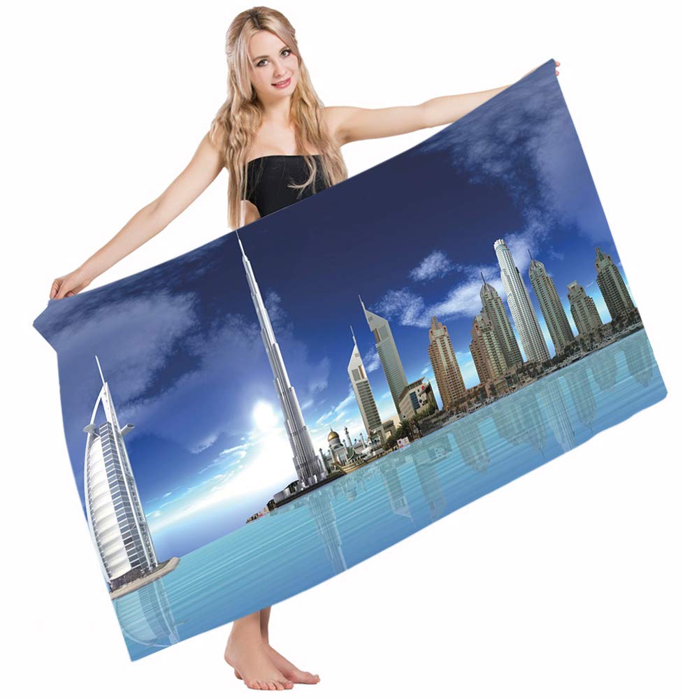 Premium Dubai Cityscape Beach Towel - 64x32 Inch Large Ultra Absorbent Quick Dry Towel for Swimming, Yoga, Golf, Travel & Gym - Soft Bath & Hand Towel for Men, Women, Kids & Baby - Perfect for Beach, Pool & Outdoor Activities