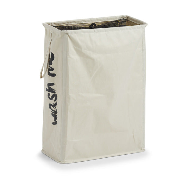 Wash Me Laundry Hamper - Polyester Fabric Beige Clothes Basket for Bedroom, Bathroom & Laundry Room Organization