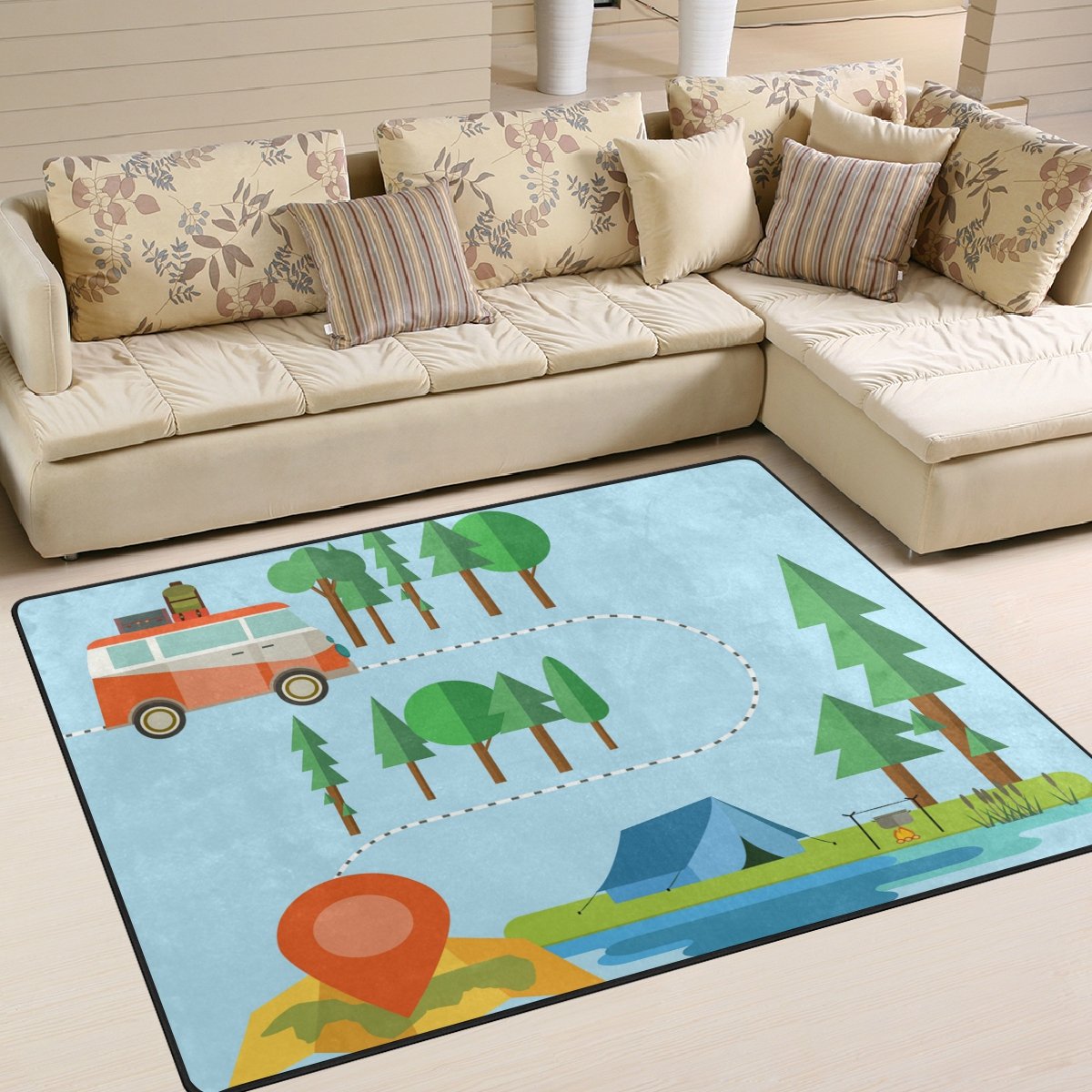ColourLife 80x58 Inch Soft Lightweight Area Rug - Non-Slip Indoor Floor Mat for Kids Room, Living Room, Bedroom | Perfect for Home Decor, Camping & Outdoor Use