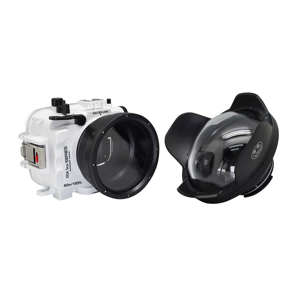 Waterproof Housing for Sony RX1xx Series Cameras - 60M/195FT Depth Rating, Salted Line with 6 Dry Dome Port (White) - Perfect for Underwater Photography, Scuba Diving & Marine Exploration