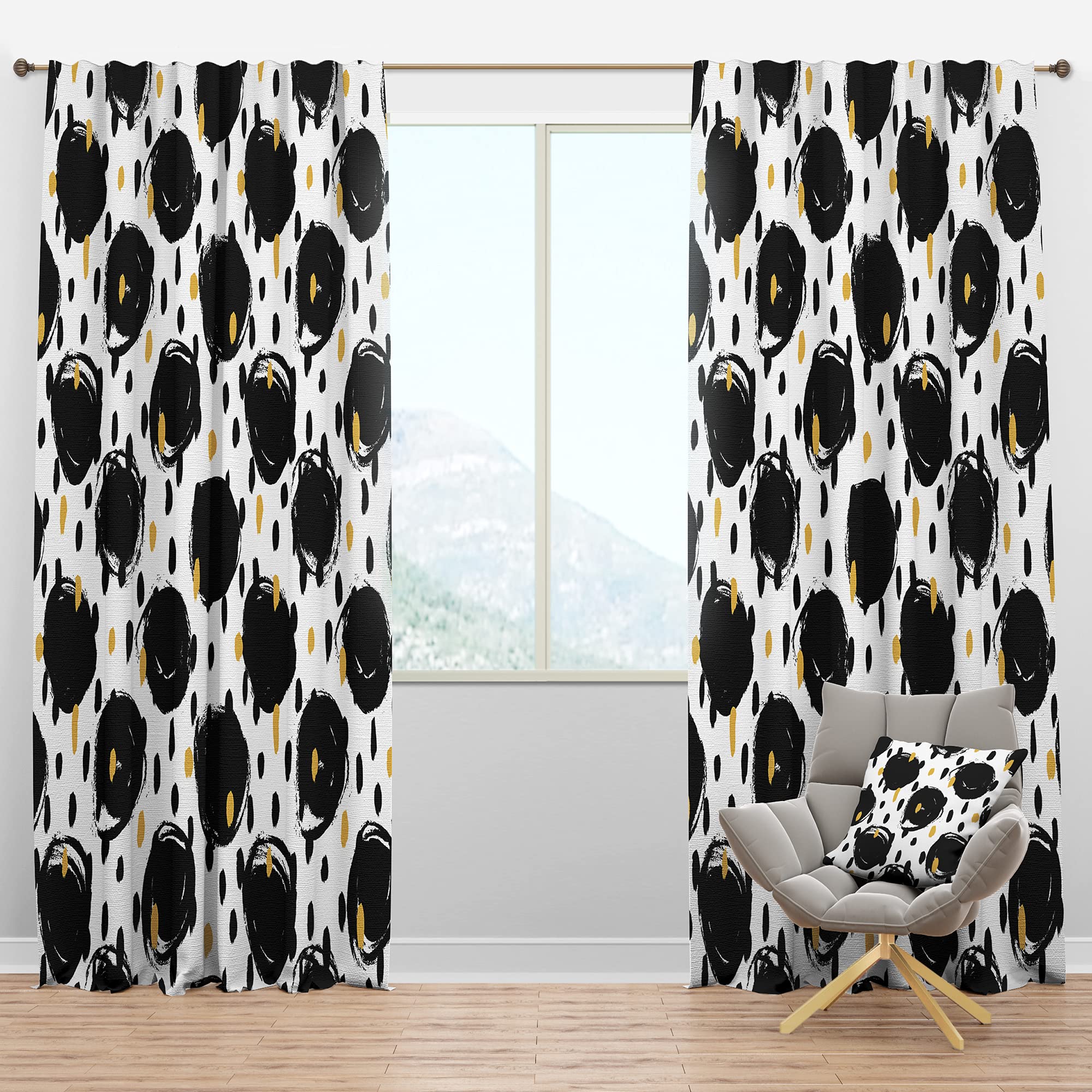 DesignQ Blackout Curtains - Monochrome Geometric Pattern V - Thermal Insulated Bedroom & Living Room Curtains - Single Panel 52x90 Inches - Noise Reducing & Energy Saving for Better Sleep & Home Comfort