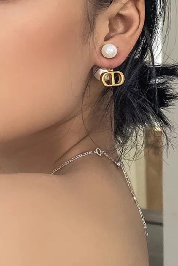 Vintage Double D Shape Pearl Earrings for Women - Elegant White Pearl Stud Earrings for Daily Wear, Parties & Special Occasions