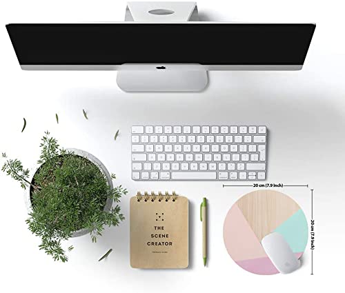 Round Wooden Mouse Pad - Pink, Green & Purple Splice Design, Washable Gaming Mousepad with Lycra Cloth & Non-Slip Rubber Base for Wireless Mouse - Perfect for Office, Gaming & Home Computer Use