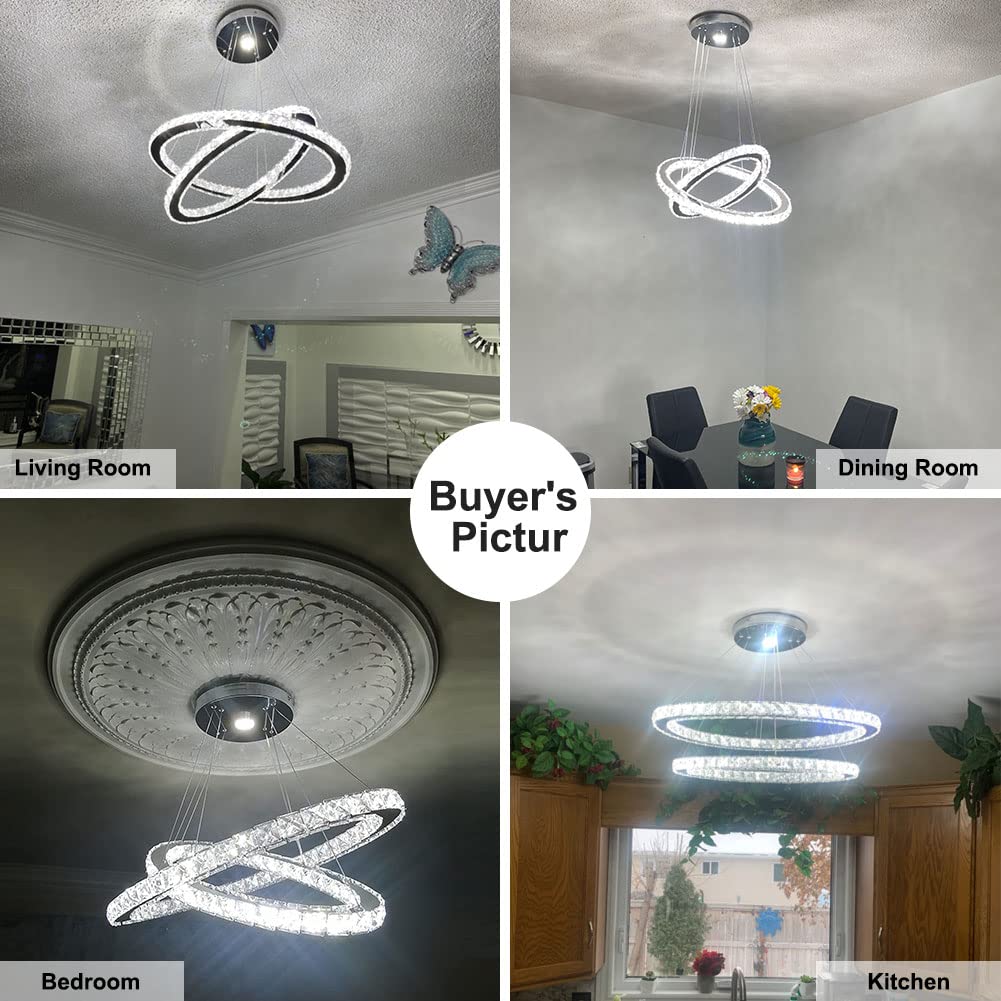 Modern Crystal Chandelier - 2-Tier Oval Pendant Light with Adjustable Height, 6000K Cool White (19.7