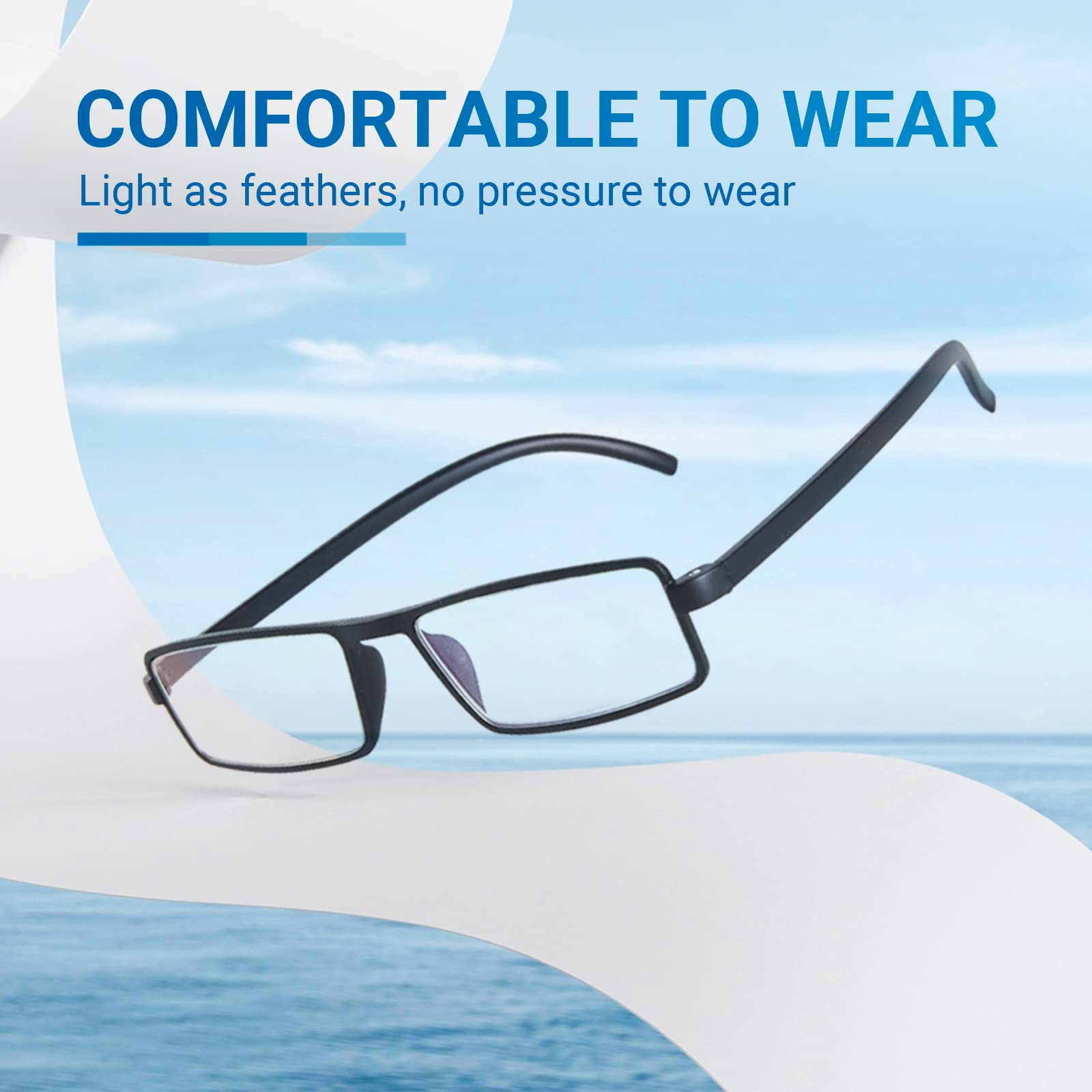 TERAISE 4-Pack Lightweight Reading Glasses with Blue Light Blocking - Comfortable Readers for Computer Work, Reading & Screen Time (Black)