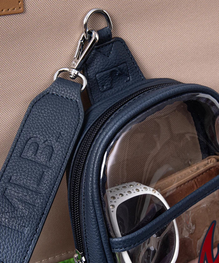 MLB Atlanta Braves Clear Mini Sling Bag - Approved Stadium Bag for Baseball Games, Concerts & Events - Lightweight Crossbody Purse for Women & Men
