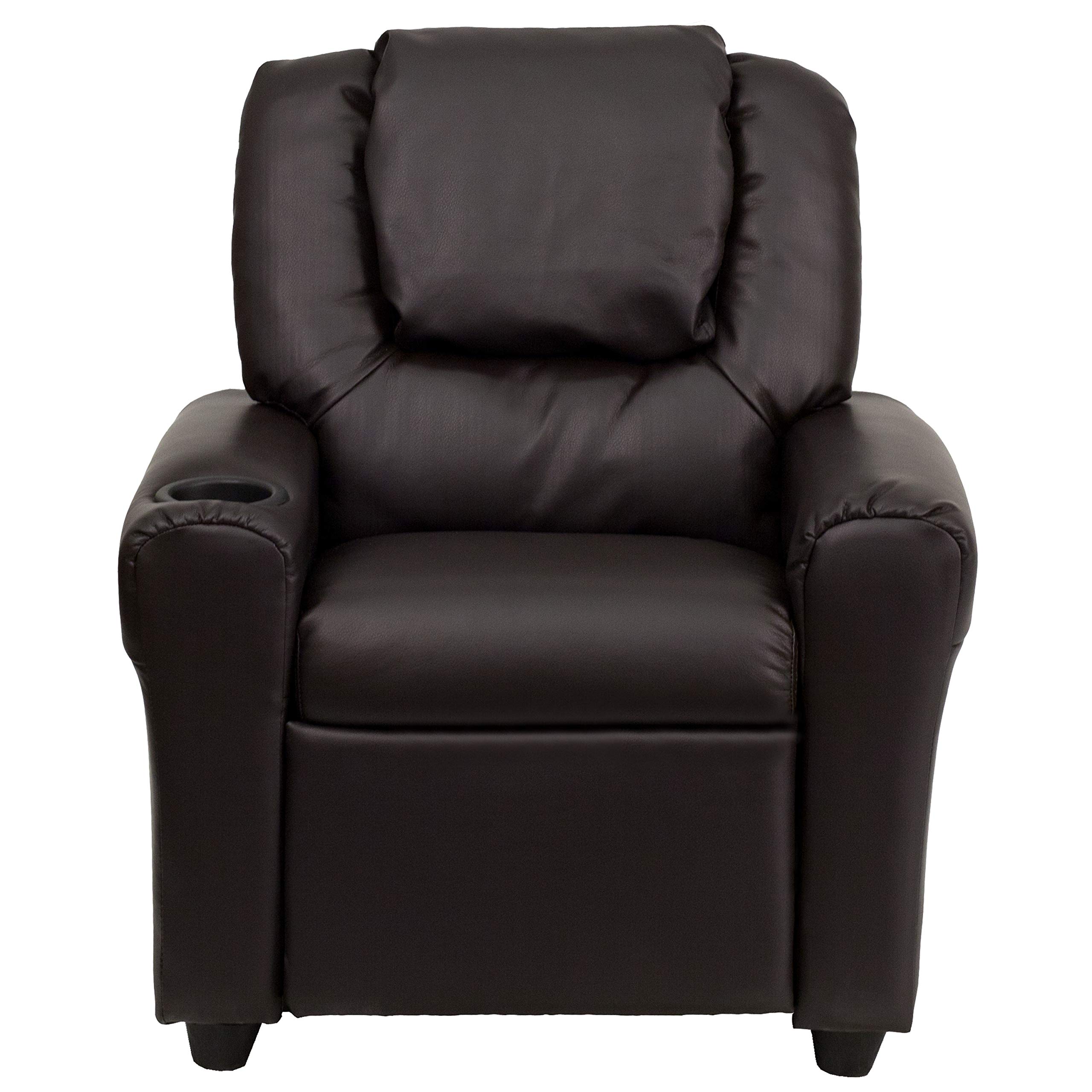 Premium Brown LeatherSoft Kids Recliner Chair with Cup Holder & Headrest - Comfortable Lounge Chair for Boys & Girls - Perfect for Bedroom, Playroom & Movie Nights