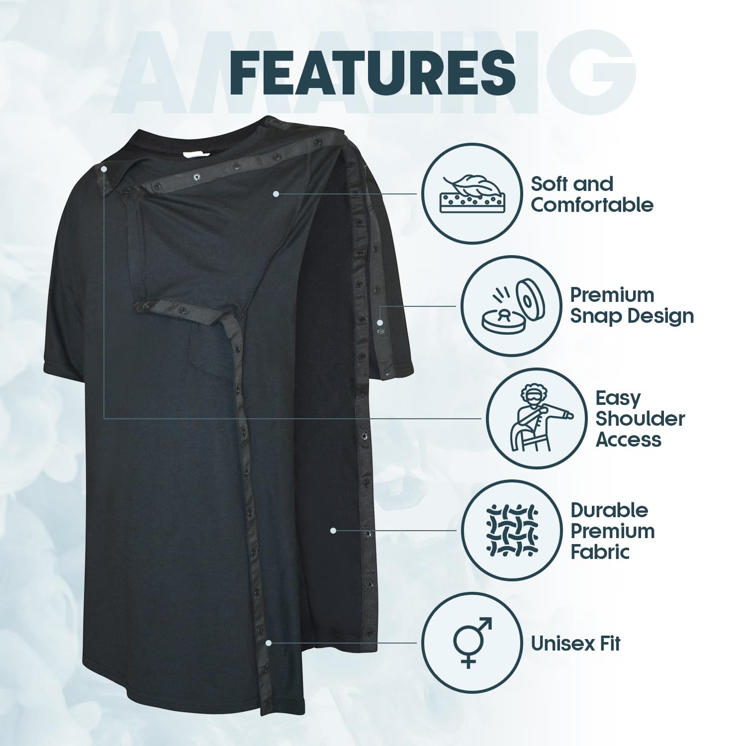 Post Shoulder Surgery Shirts for Women & Men - Full Open Snap Front Recovery Clothing for Rotator Cuff, Dialysis & Chemotherapy | Comfortable Unisex Fit | Ideal for Medical Procedures & Daily Wear