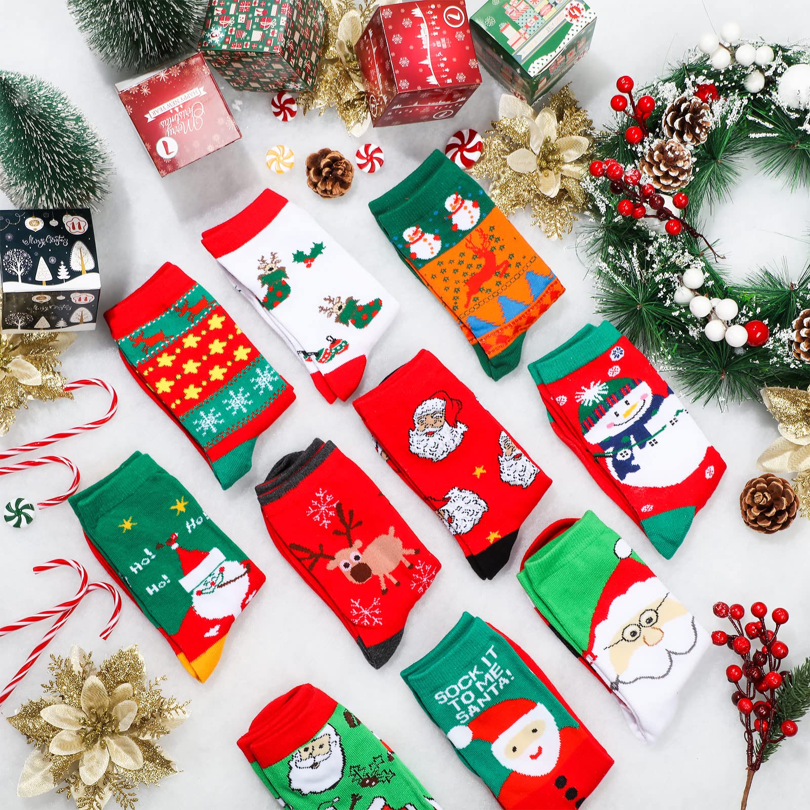 BBTO 70 Pairs Christmas Crew Socks - Holiday Colorful Cozy Xmas Socks for Women & Men - Warm Festive Novelty Santa Claus Socks - Perfect for Winter Gifts, Stocking Stuffers & Christmas Parties