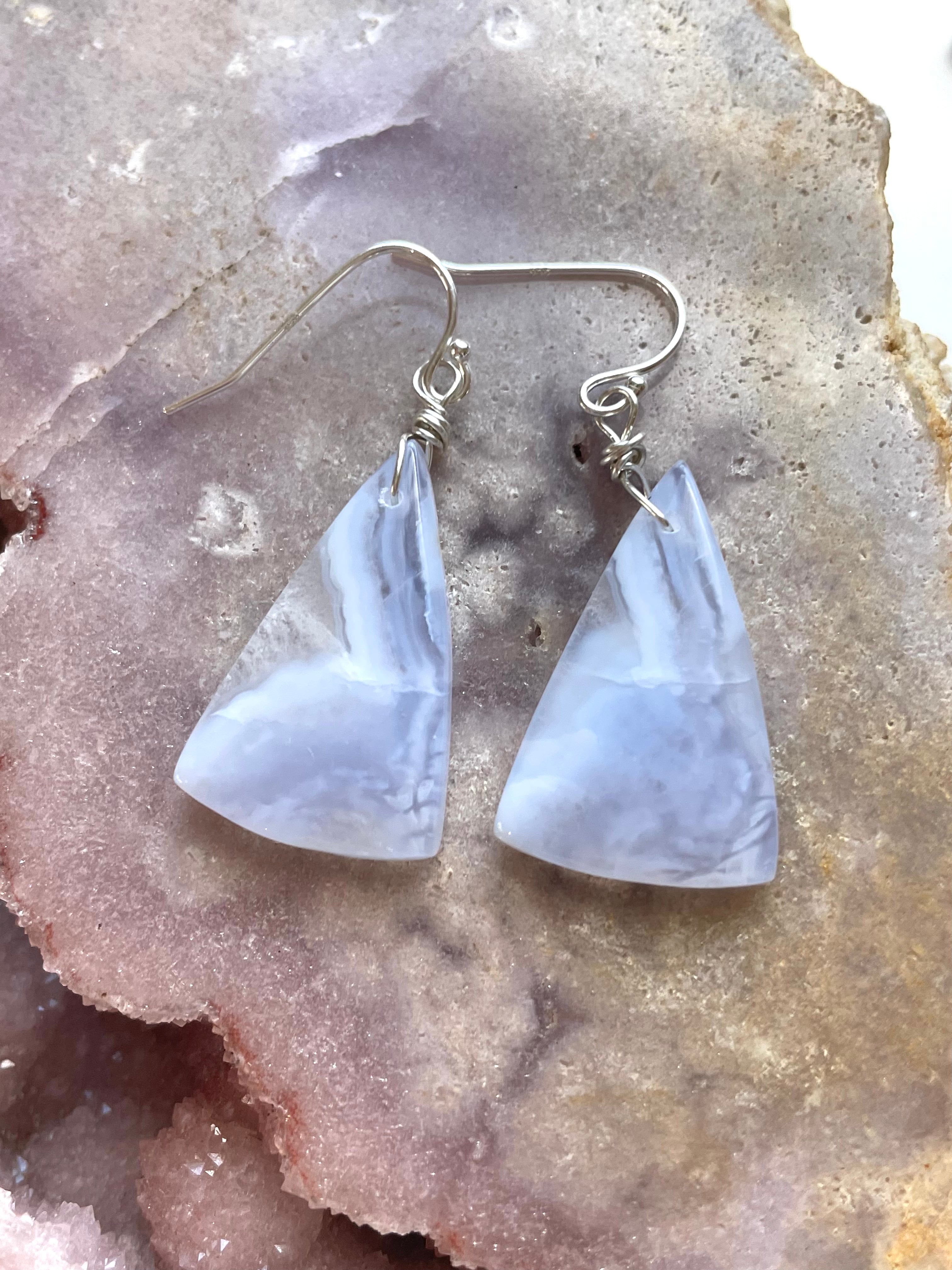 Blue Lace Agate Statement Earrings Sterling Silver - Elegant Dangle Earrings for Women, Perfect for Weddings, Parties & Special Occasions