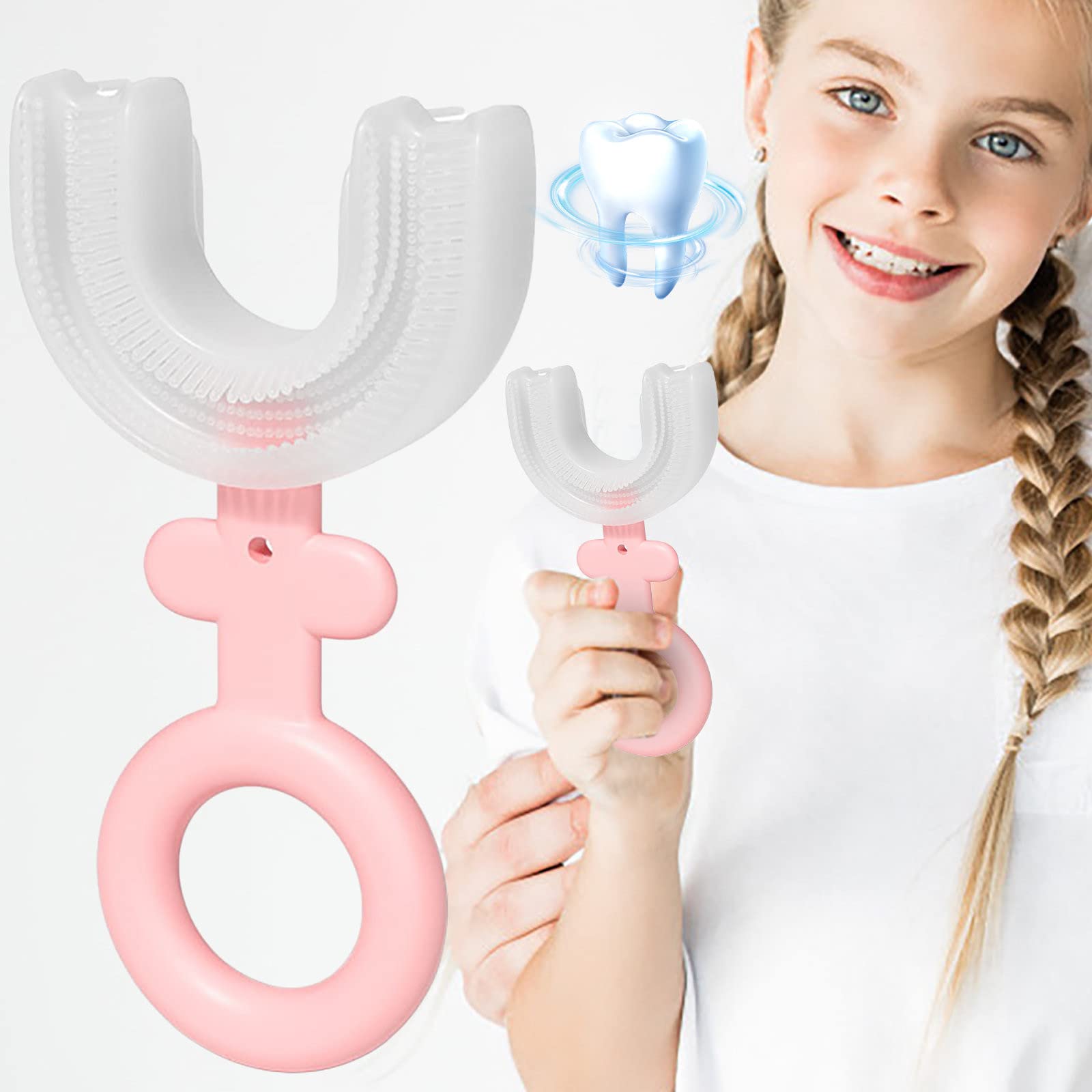 Soft Silicone U-Shaped Kids Toothbrush for Ages 2-12 | 360° Cleaning Manual Brush with Cute Gender Symbols | Perfect for Travel, School & Daily Oral Care