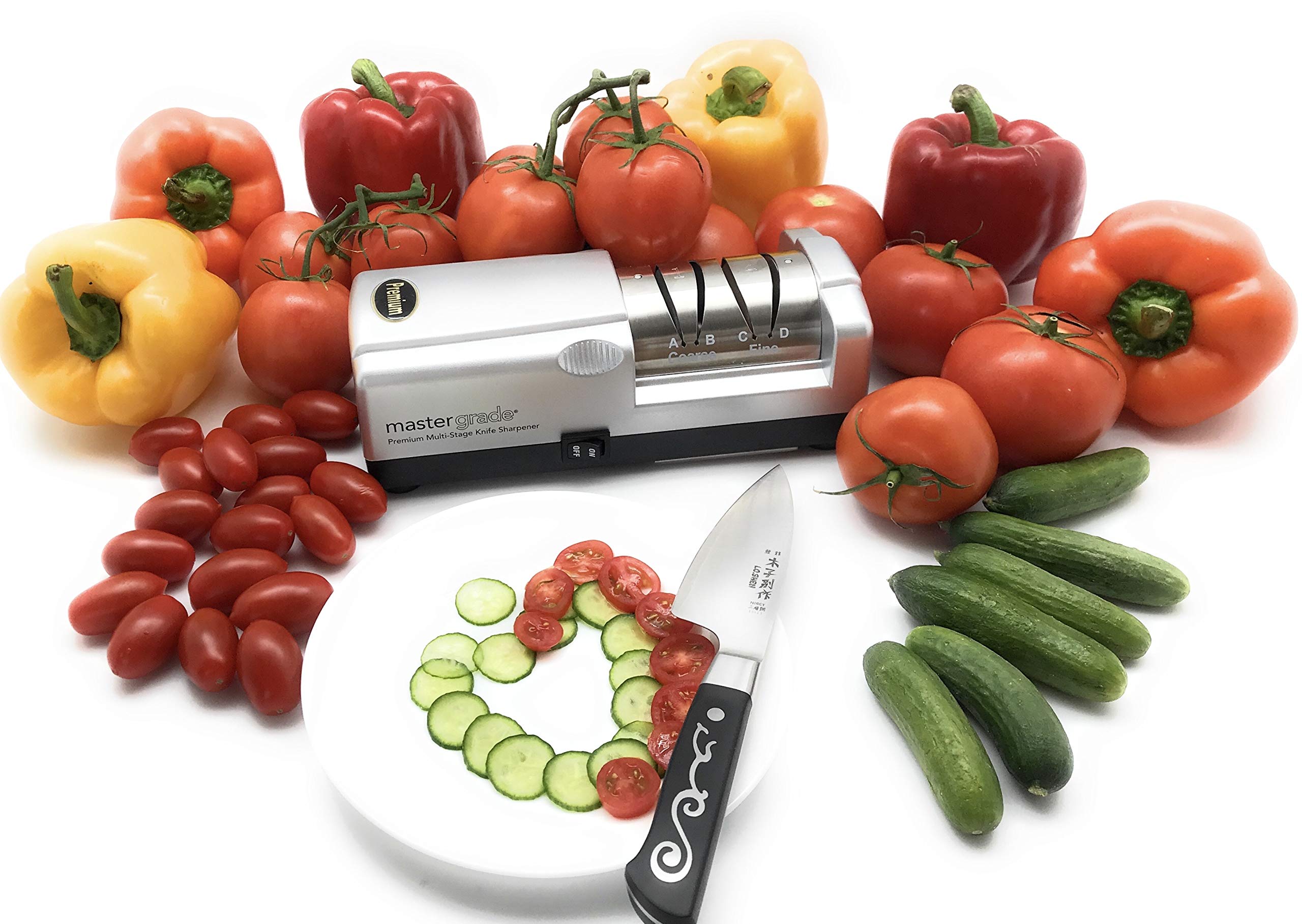 Premium Knife Sharpener Set with Chef Knife - Professional Kitchen Knife Sharpening Tool for Home & Restaurant Use - Perfect for Slicing, Dicing, and Food Prep