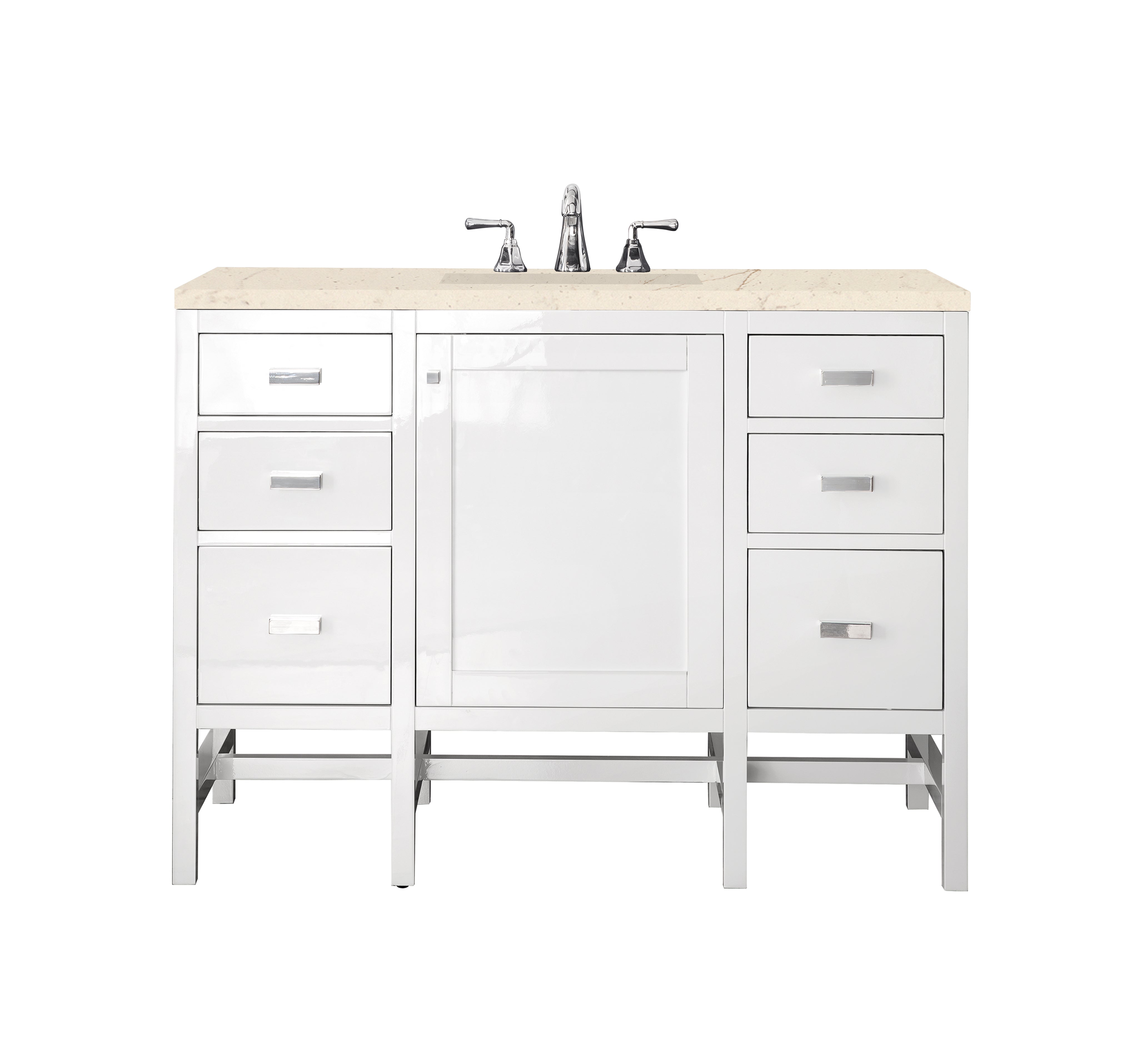 Addison 48 Inch Single Bathroom Vanity Cabinet with 3CM Eternal Marfil Countertop - Glossy White Finish | Perfect for Modern Bathroom & Powder Room Remodeling