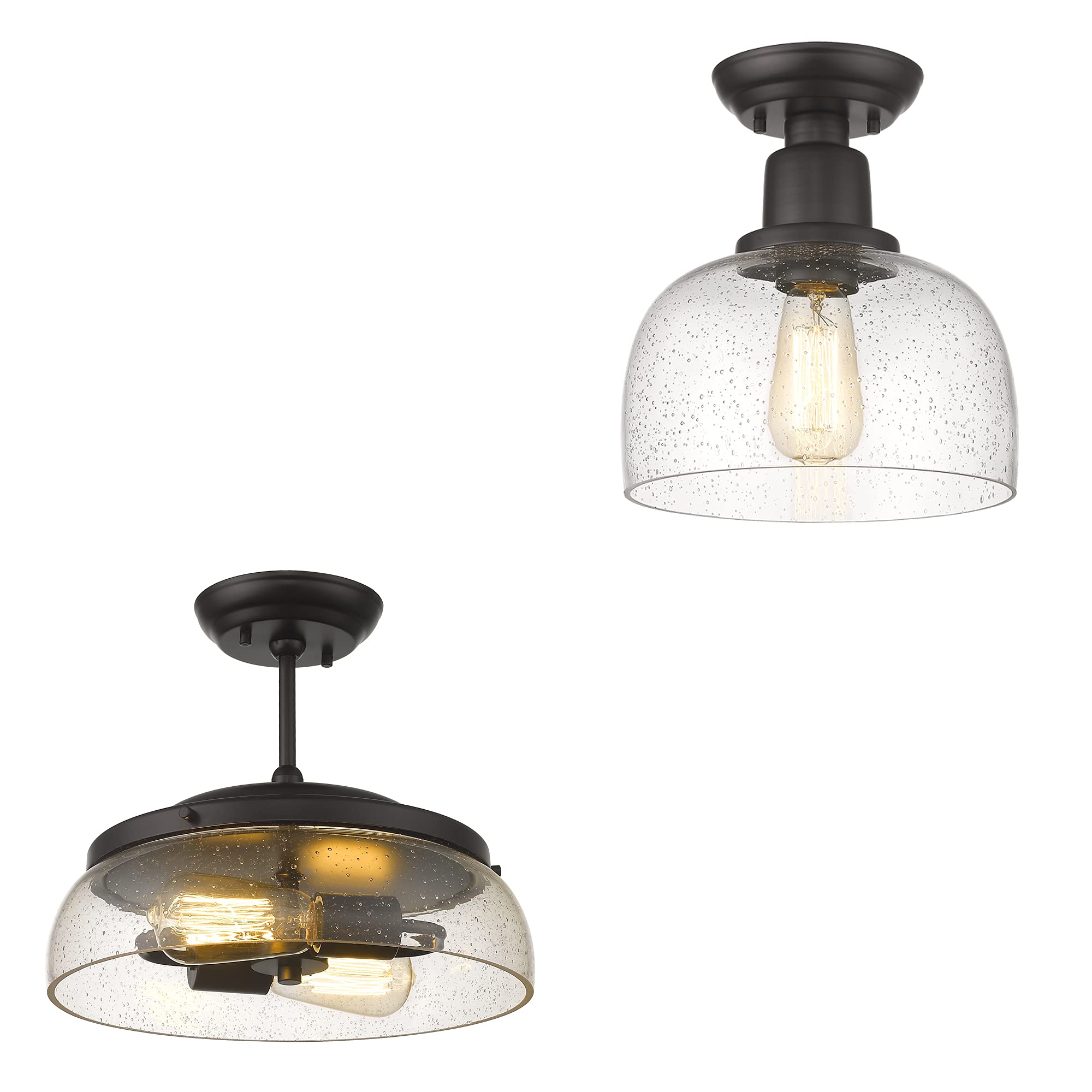 EAPUDUN 2-Light Farmhouse & 1-Light Modern Semi-Flush Mount Ceiling Lights Set - Oil Rubbed Bronze Finish with Clear Seeded Glass Shades - Perfect for Kitchen, Dining Room, Bedroom, and Entryway Lighting