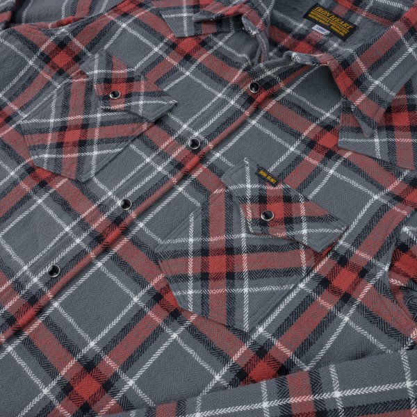 Iron Heart IHSH 369 12oz Heavy Flannel Western Shirt - Herringbone Check, Grey | Durable Workwear & Outdoor Casual Shirt for Men
