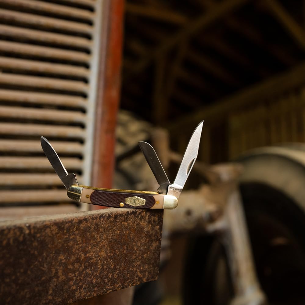 Old Timer 108OT Junior 4.7 Inch Stainless Steel Traditional Folding Pocket Knife - 2 Inch Clip Point Blade, Sawcut Handle - Perfect for Outdoor Adventures, Hunting, Camping & Everyday Carry (EDC)