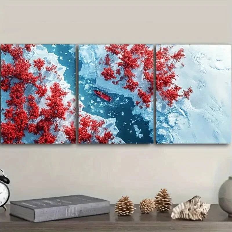 3-Piece Coral Trees and Rivers Art Painting - Metal Print Wall Decor Ready to Hang - Perfect for Living Room, Bedroom, Office & Home Decor
