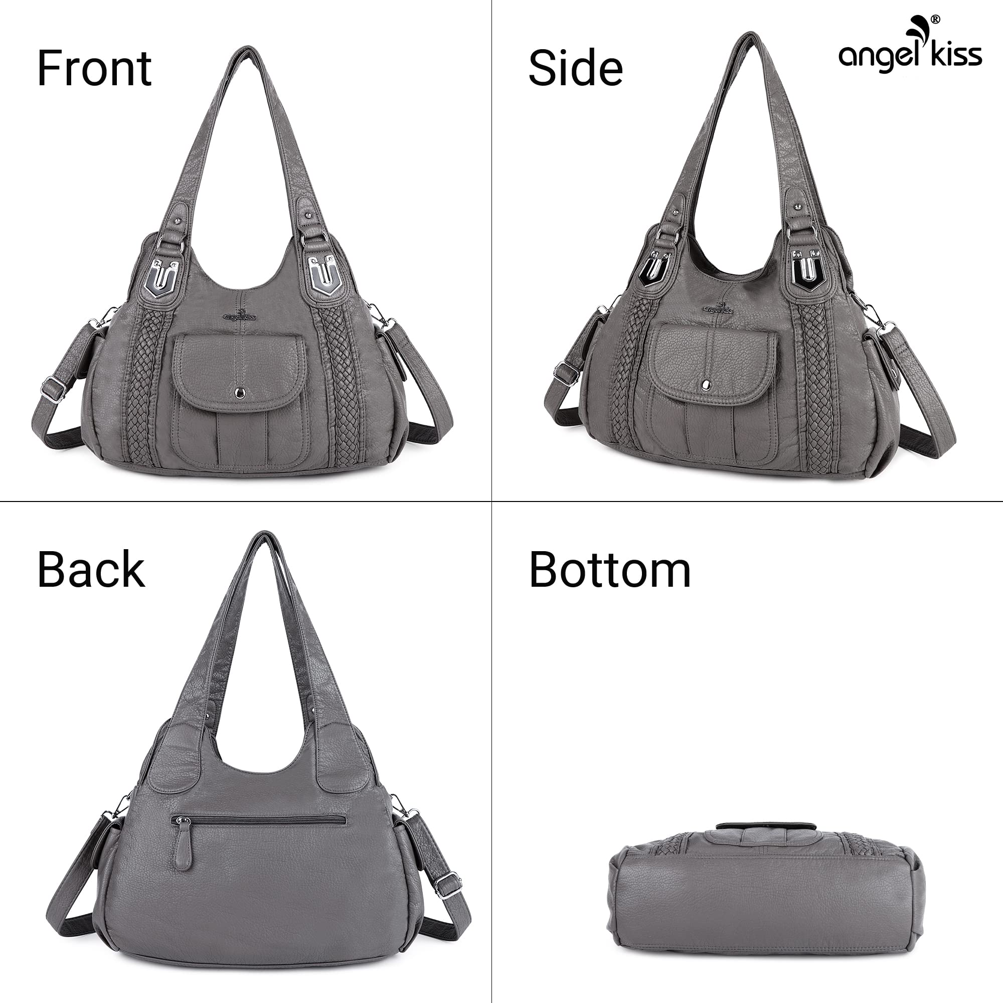 Angelkiss Women's Vegan Leather Crossbody Hobo Satchel Shoulder Tote Purse - Stylish & Durable Handbag for Work, Travel & Everyday Use