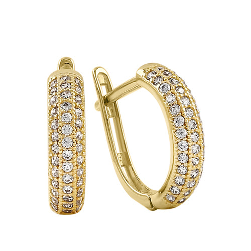 14K Yellow Gold Triple CZ Hoop Earrings for Women - Dainty Stackable Huggie Earrings for Everyday Wear, Gift Giving & Special Occasions