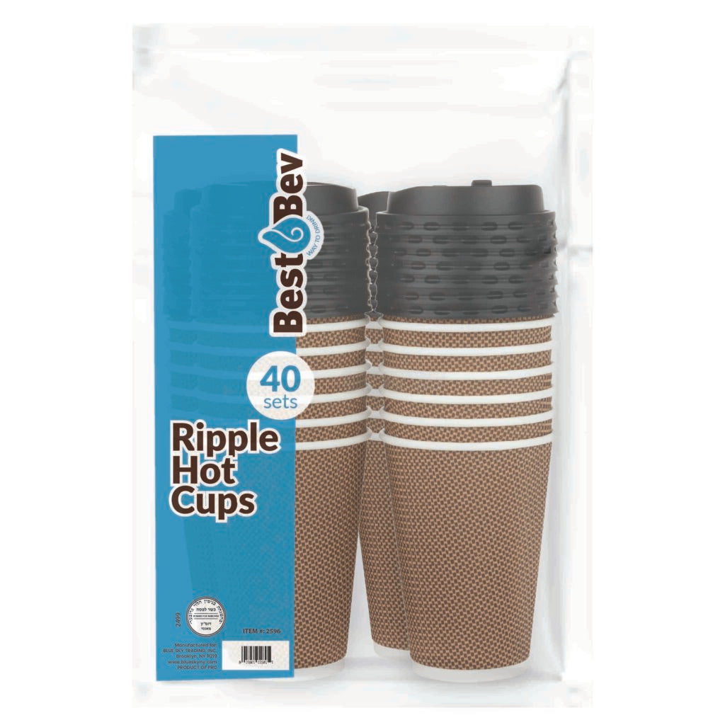 Eco-Friendly Insulated Ripple Brown Paper Coffee Cups with Lids - 12oz/16oz Hot & Cold Drink Containers for Coffee Shops, Offices, and Takeout
