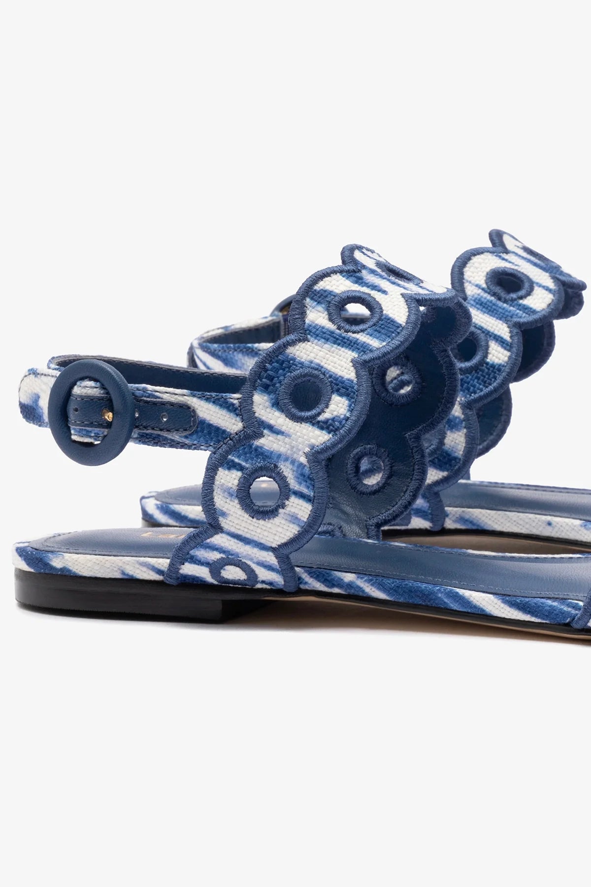 Florence Broderie Flat Sandal - Tie Dye Blue Raffia Women's Summer Sandals | Comfortable Beach Shoes for Vacation, Boho Outfits & Casual Wear