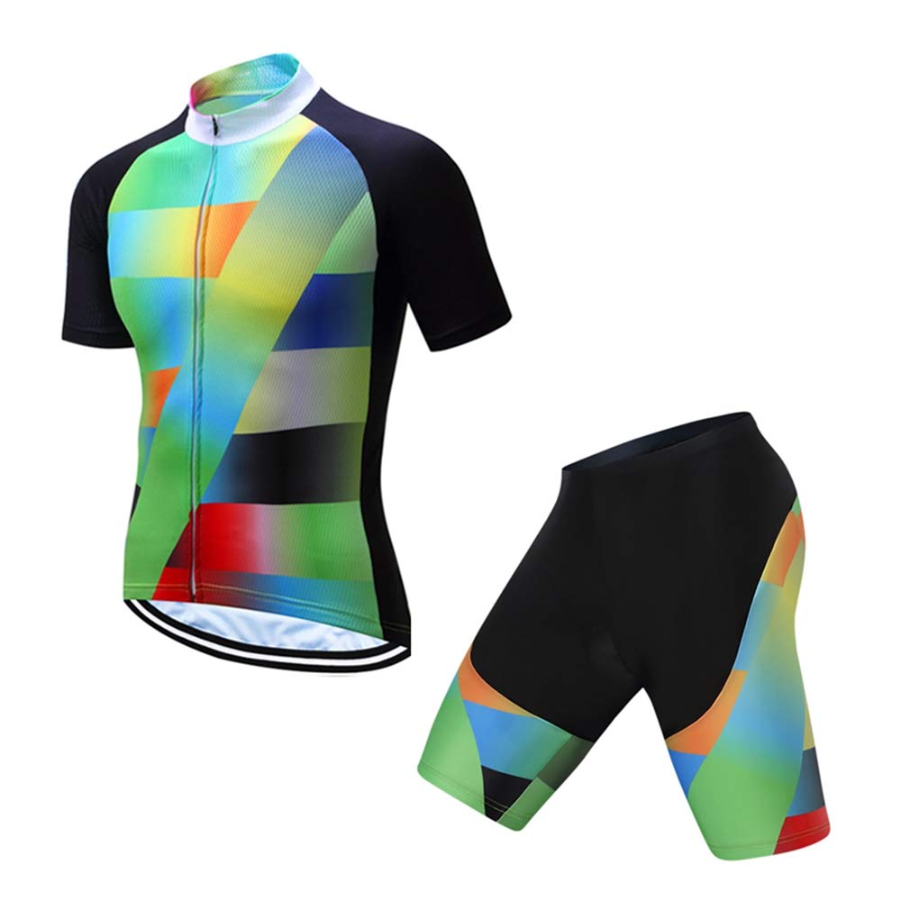 Shenshan Men's Summer Short Sleeve Cycling Jersey & Bib Shorts Set - MTB Bike Clothing for Mountain Biking & Road Cycling - Breathable & Comfortable - Green - Size 4XL - Perfect for Outdoor Sports & Training