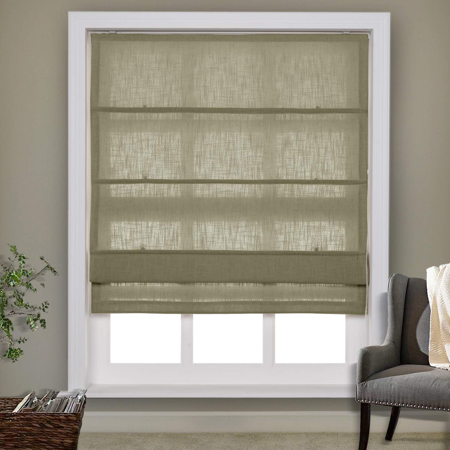 Custom Roman Window Shades - Washable Fabric Blinds with Installation Hardware Included - Taupe Grey - 1 Piece - Perfect for Living Room, Bedroom & Home Office Window Treatments