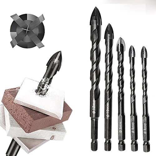 5-Piece Diamond Drill Bit Set for Glass, Metal, Tile, Concrete, Brick & Wood - Multifunctional Hole Saw Accessories (Black) - Perfect for DIY Projects, Home Renovation & Crafting