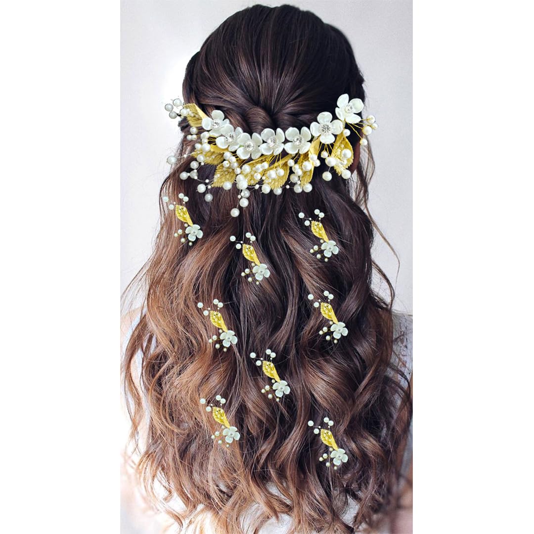 Ansh Elegant Artificial Metal Hair Pins with Floral Stone & Pearls - Women's Hair Clips & Juda Pins Set (2330 & 2332 Combo) - Perfect for Weddings, Parties & Daily Hair Styling