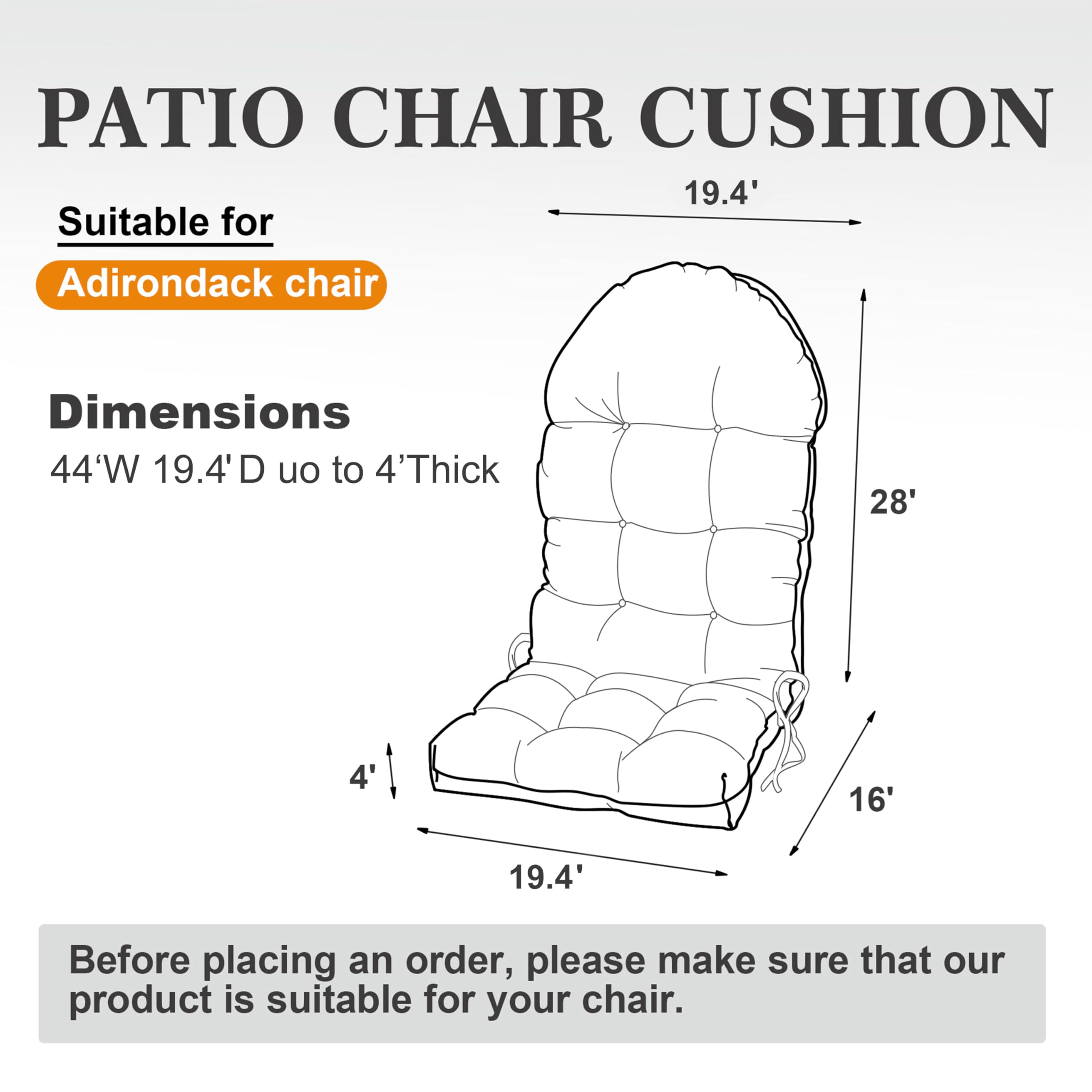 Premium Adirondack Chair Cushion & Rocking Chair Cushion 44x19.4x4 Inch - High Back Patio Cushions with Ties, UV Resistant & Fade Proof - Perfect for Outdoor Furniture, Deck, Porch & Garden (Brown, 1)