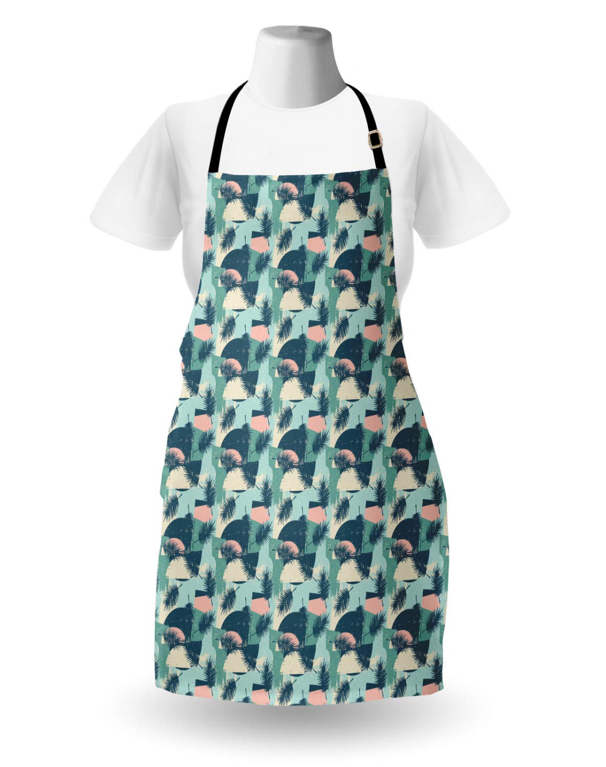 Ambesonne Tropical Apron - Hawaiian Leaves Design, Adjustable Unisex Kitchen Bib for Cooking & Gardening, Slate Blue Multicolor - Perfect for BBQ & Outdoor Parties