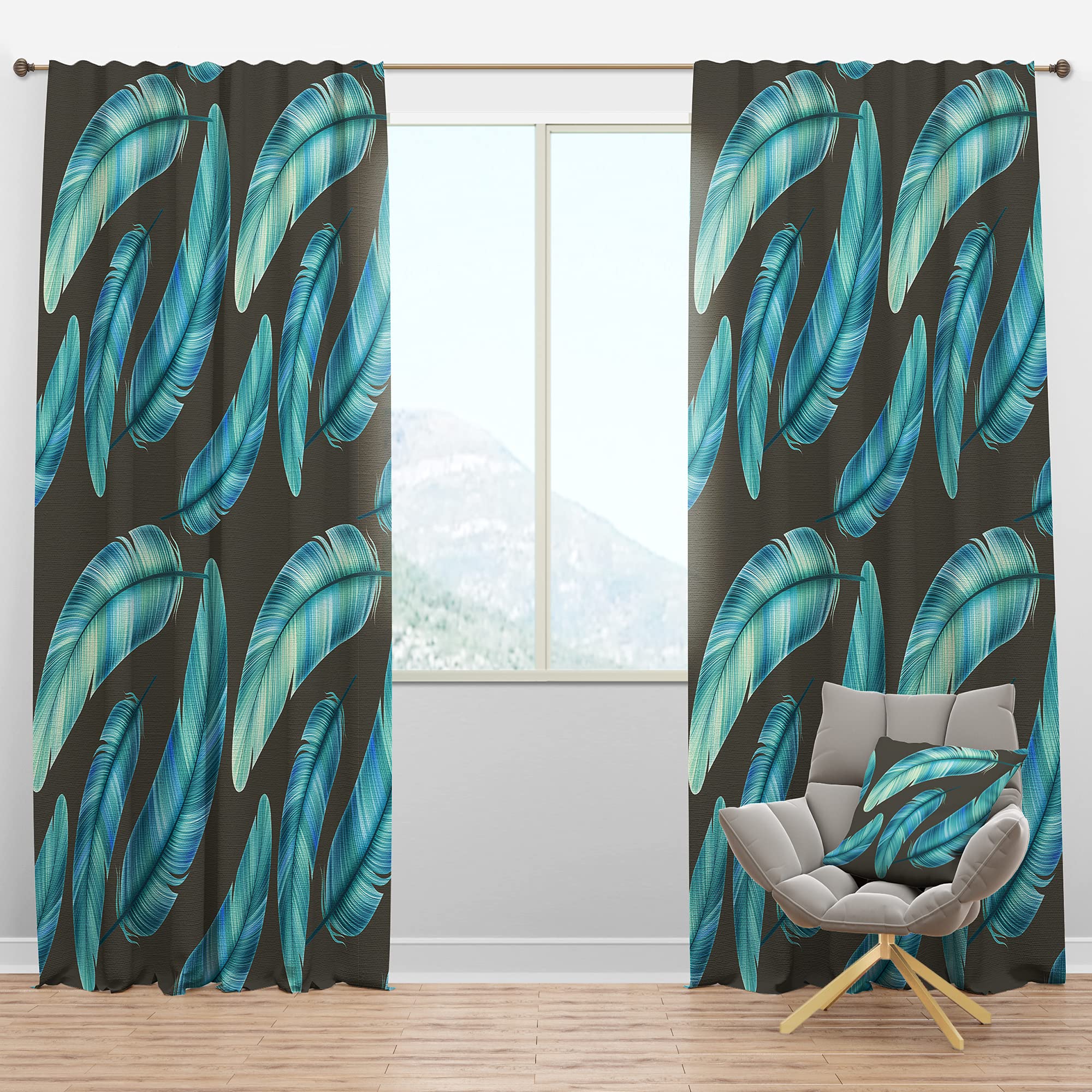 Blackout Curtains with Colorful Feathers Pattern - Thermal Insulated Single Panel (52x95 inches) for Bedroom & Living Room - Light Blocking, Noise Reducing & Energy Saving Window Drapes - Perfect for Home Theater, Nursery & Shift Workers