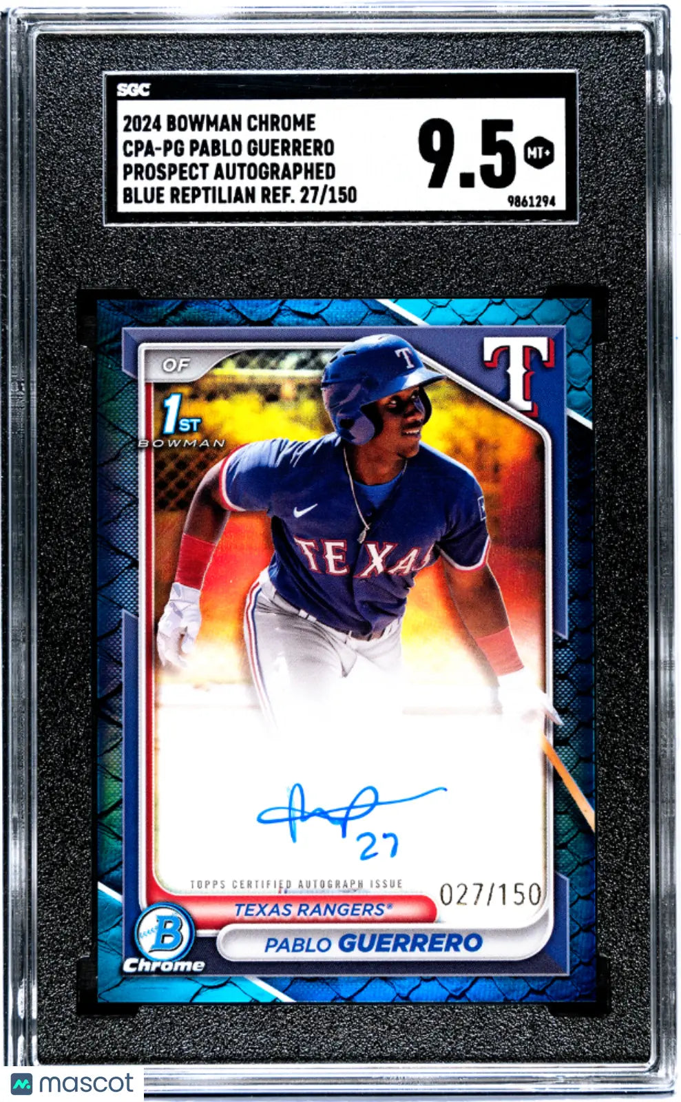 2024 Bowman Chrome Pablo Guerrero Autograph Blue Reptilian Refractor Baseball Card #/150 SGC 9.5 Gem Mint - Perfect for Collectors, Investment & Display Cases