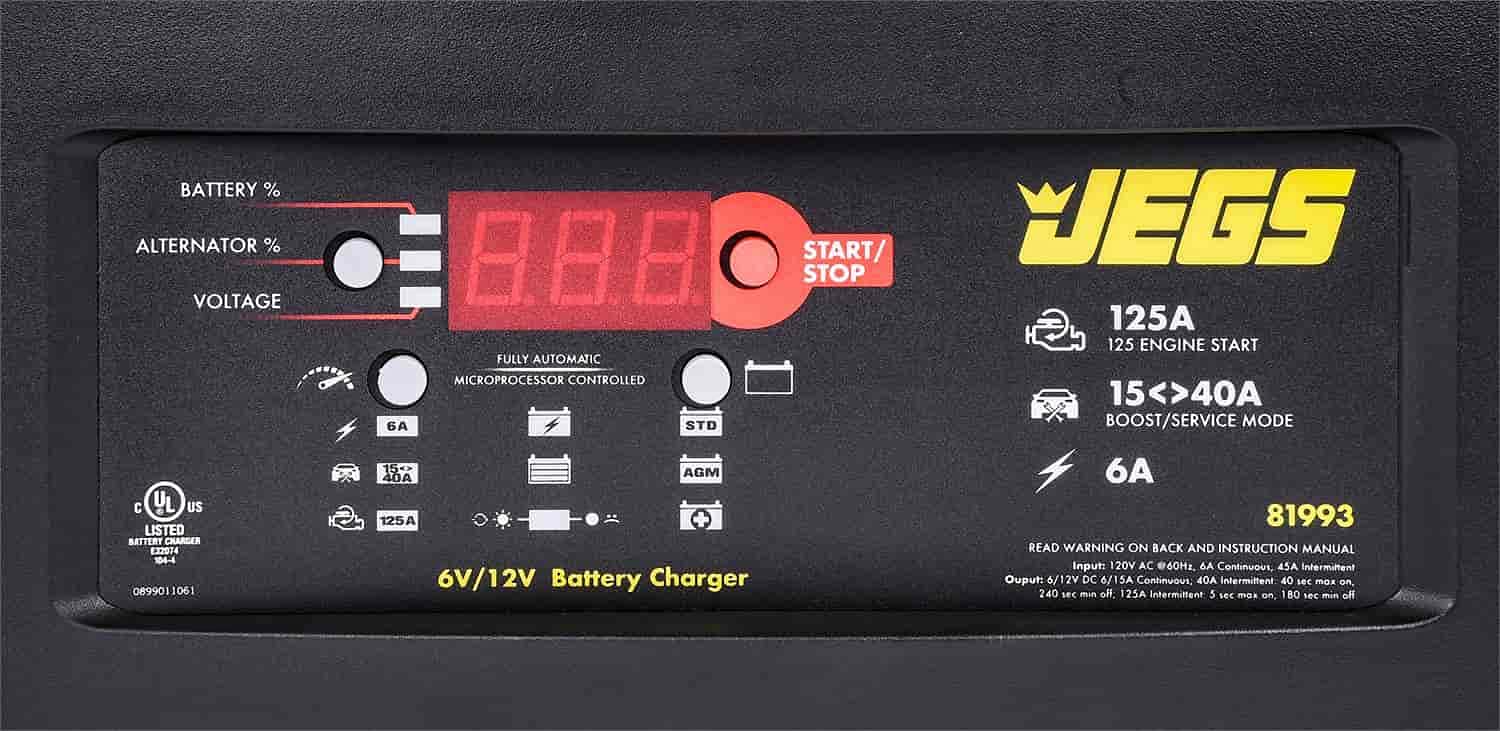 JEGS 81993 Heavy Duty Battery Charger for Standard, AGM, Gel & Deep Cycle Batteries - Perfect for Automotive, Marine, RV and Power Equipment Maintenance