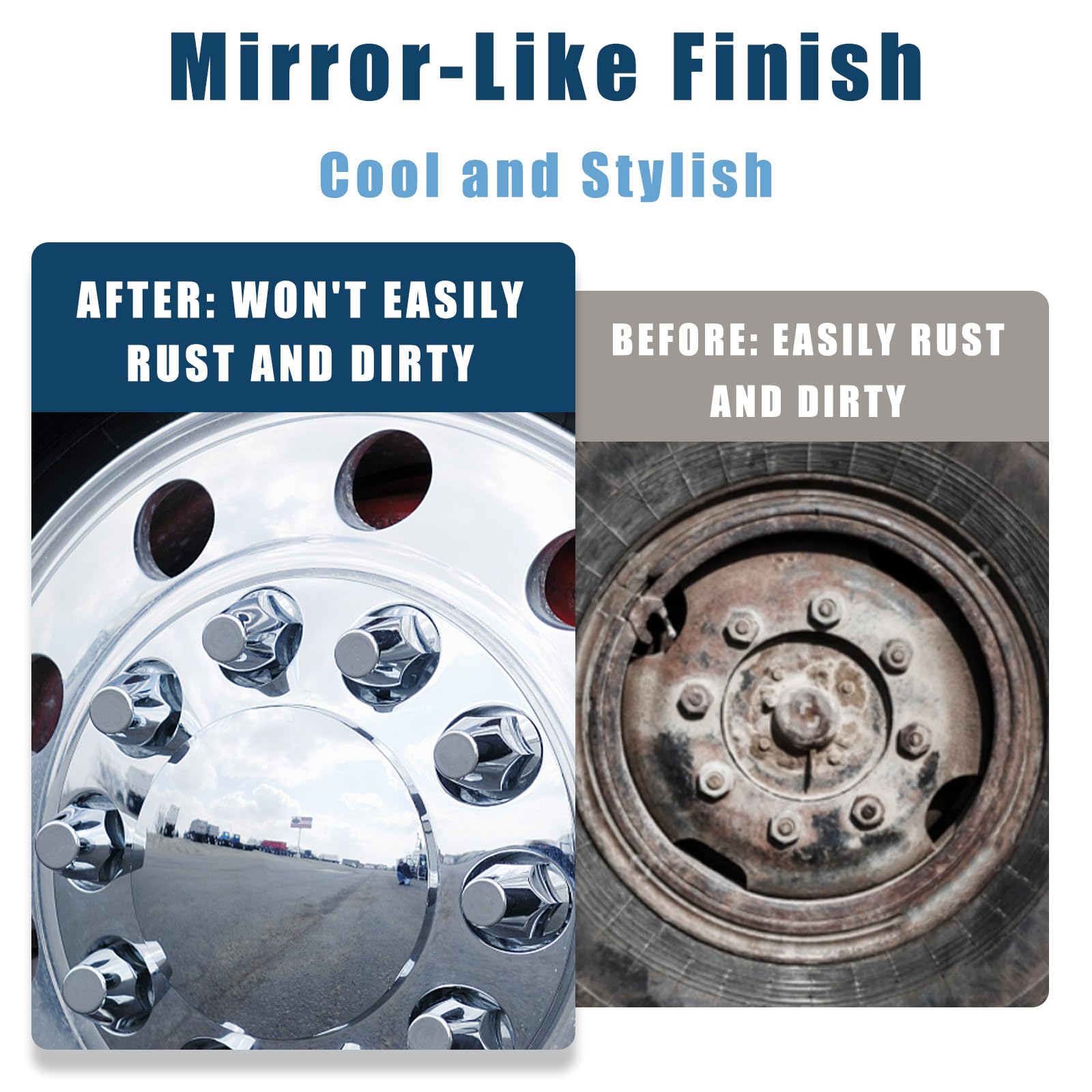 Chrome Semi Truck Wheel Covers - Set of 2 Front & 4 Rear Hub Covers with 33mm Thread-On Lug Nut Covers | Heavy Duty Protection & Style for Peterbilt, Kenworth, Freightliner | Installation Tool Included | Perfect for Long Haul Trucking & Fleet Maintenance