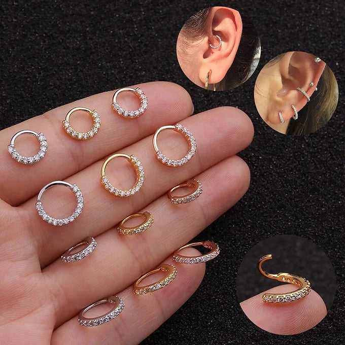 20G 6mm & 8mm CZ Pave Hoop Septum Ring - Stainless Steel Body Jewelry | Perfect for Nose Piercing, Cartilage & Helix - ER8508