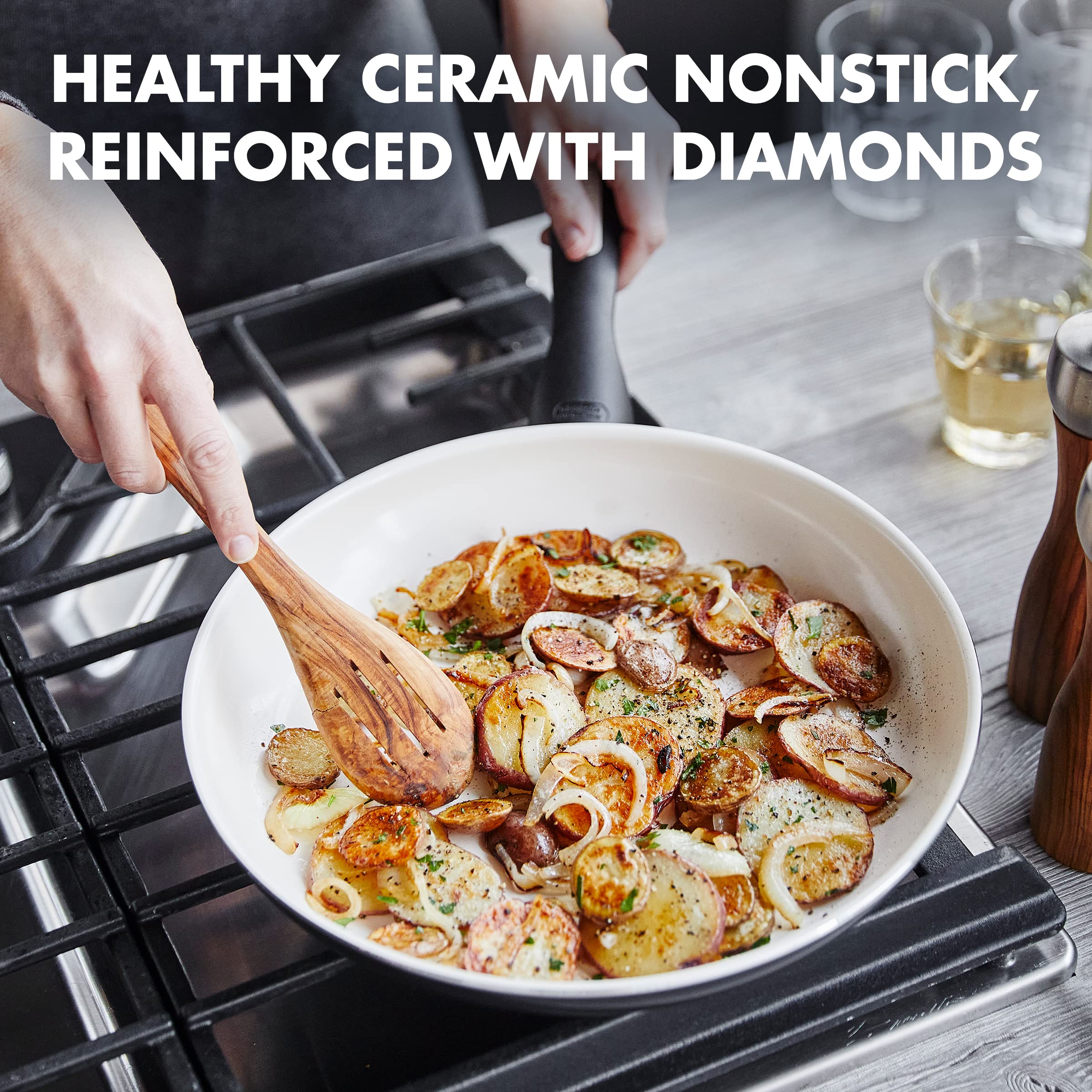 GreenPan Rio 12-Inch Ceramic Nonstick Frying Pan Skillet - PFAS-Free, Dishwasher Safe, Healthy Cookware for Sauteing, Frying & Omelets - Black