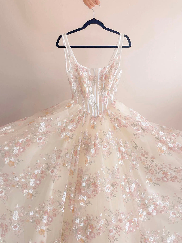 Elegant A-Line Tulle Lace Pink Long Prom Dress for Women - Formal Evening Gown with Floral Embroidery | Perfect for Homecoming, Wedding Guest, and Special Occasions