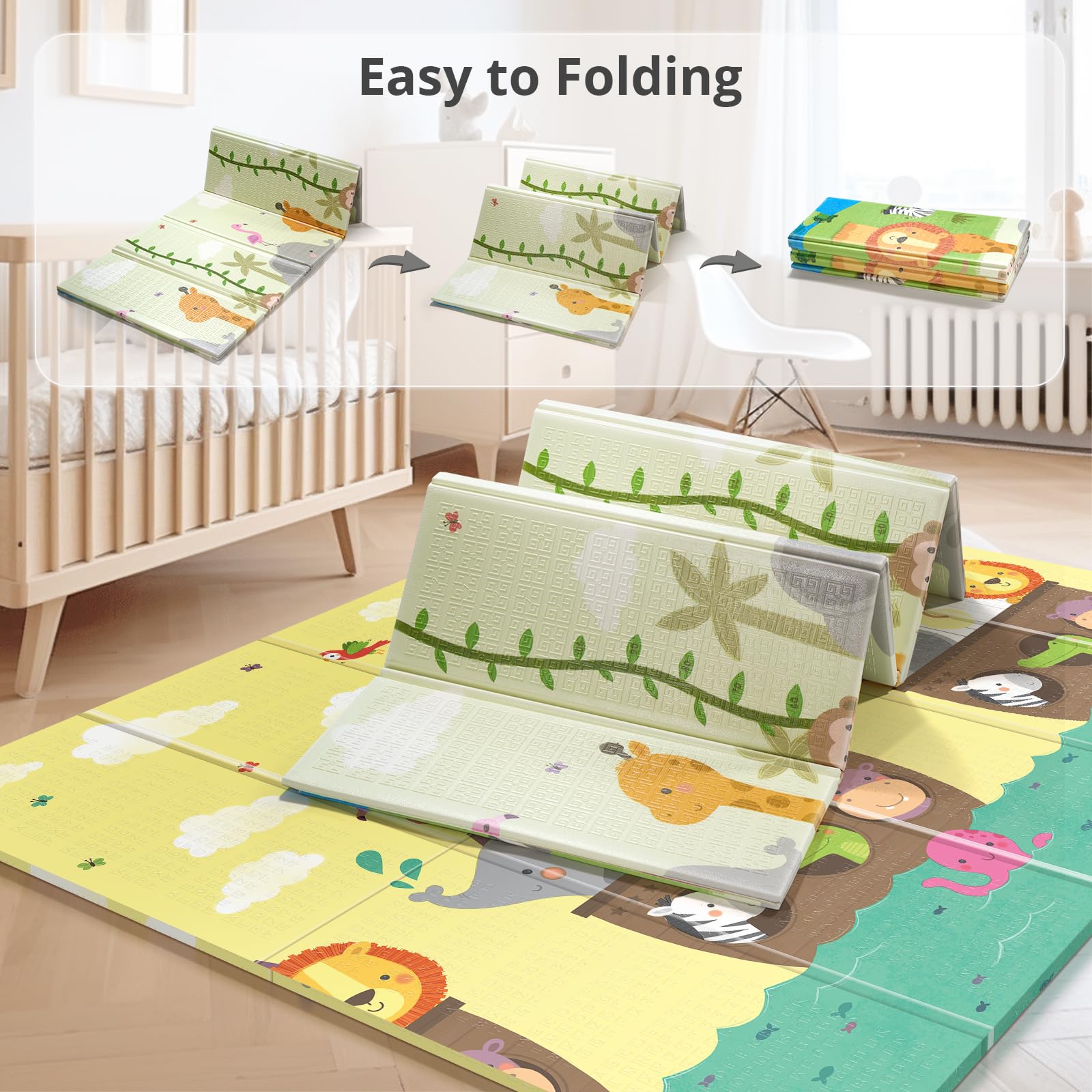 Non-Slip Baby Play Mat - 59x59 Inch Thick Foldable Crawling Mat for Infants & Toddlers - Perfect for Tummy Time & Learning Activities