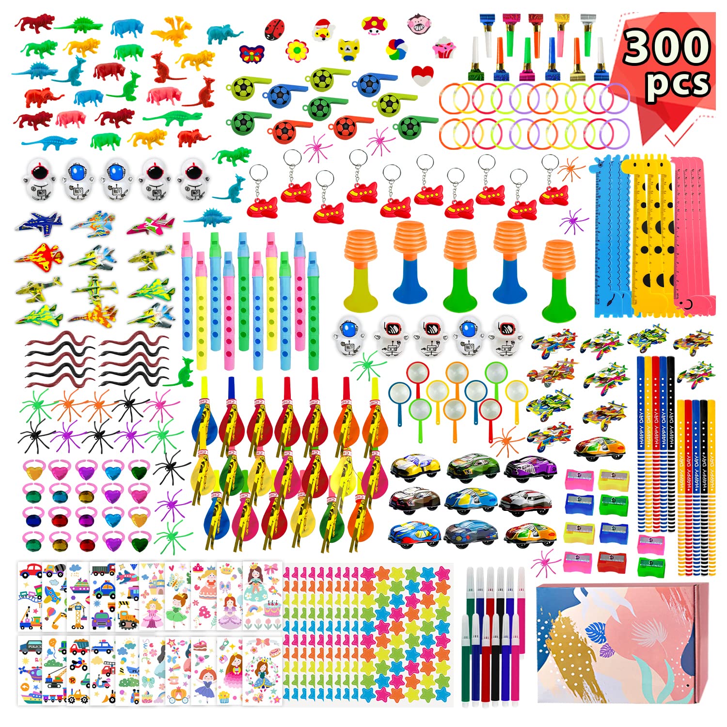 Leesgel 300-Piece Kids Party Favors - Bulk Classroom Prizes & Goodie Bag Fillers for Birthday Parties