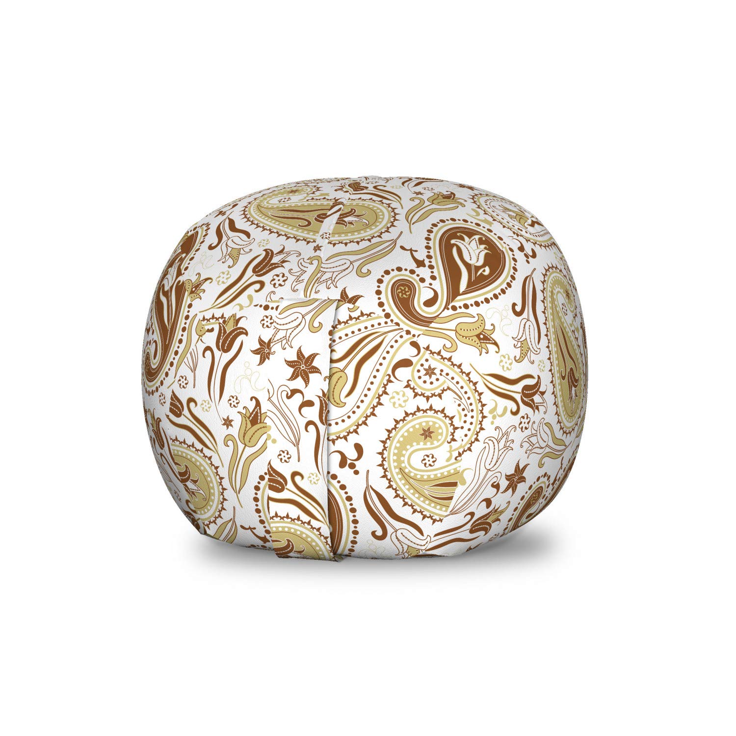 Ambesonne Paisley Toy Storage Bag Chair - Floral Pattern with Persian Tulip Design, Washable Stuffed Animal Organizer for Kids Room, Small Size in White Chocolate Umber | Perfect for Nursery, Playroom & Bedroom Organization
