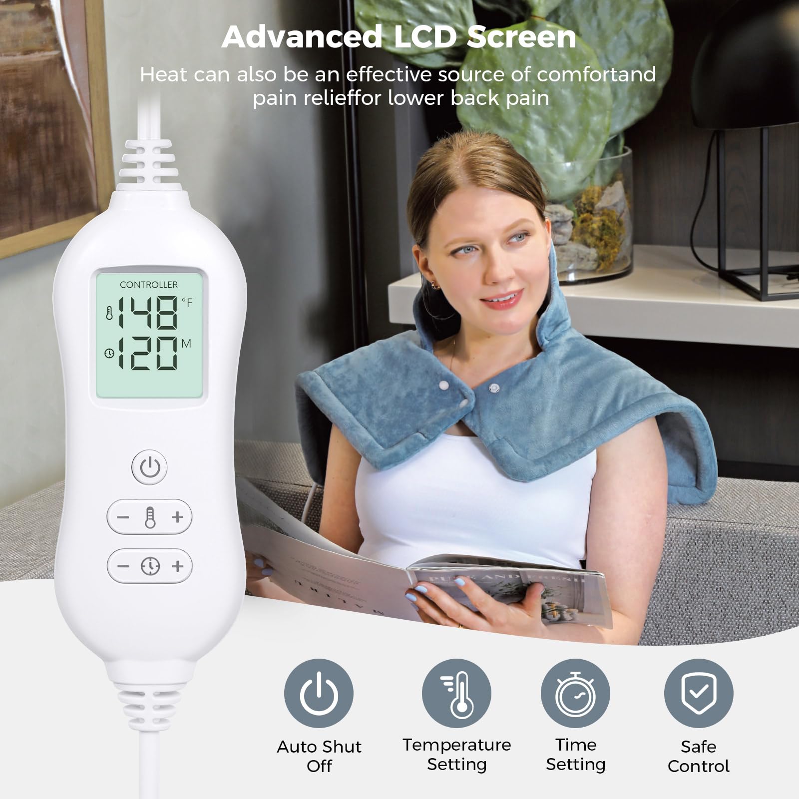 NOWWISH Electric Heating Pad for Neck and Shoulder Pain Relief - Fast Heating with Auto Shut Off - Large 17
