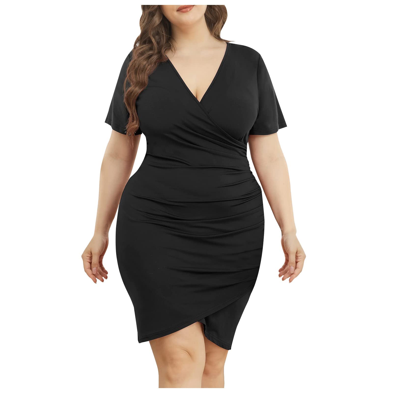 Women's Plus Size V Neck Summer Sun Dress - Casual & Party Slim Fit Cross Front Design | Perfect for Beach, Vacation, and Outdoor Events