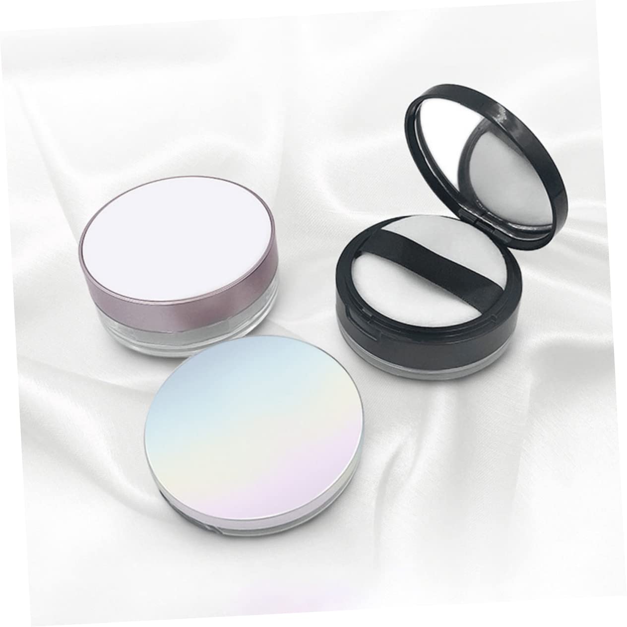 FRCOLOR 2-Pack Travel Makeup Powder Case with Mirror & Puff - Compact Loose Powder Container for On-the-Go Touch Ups, Perfect for Travel, Gym & Daily Purse