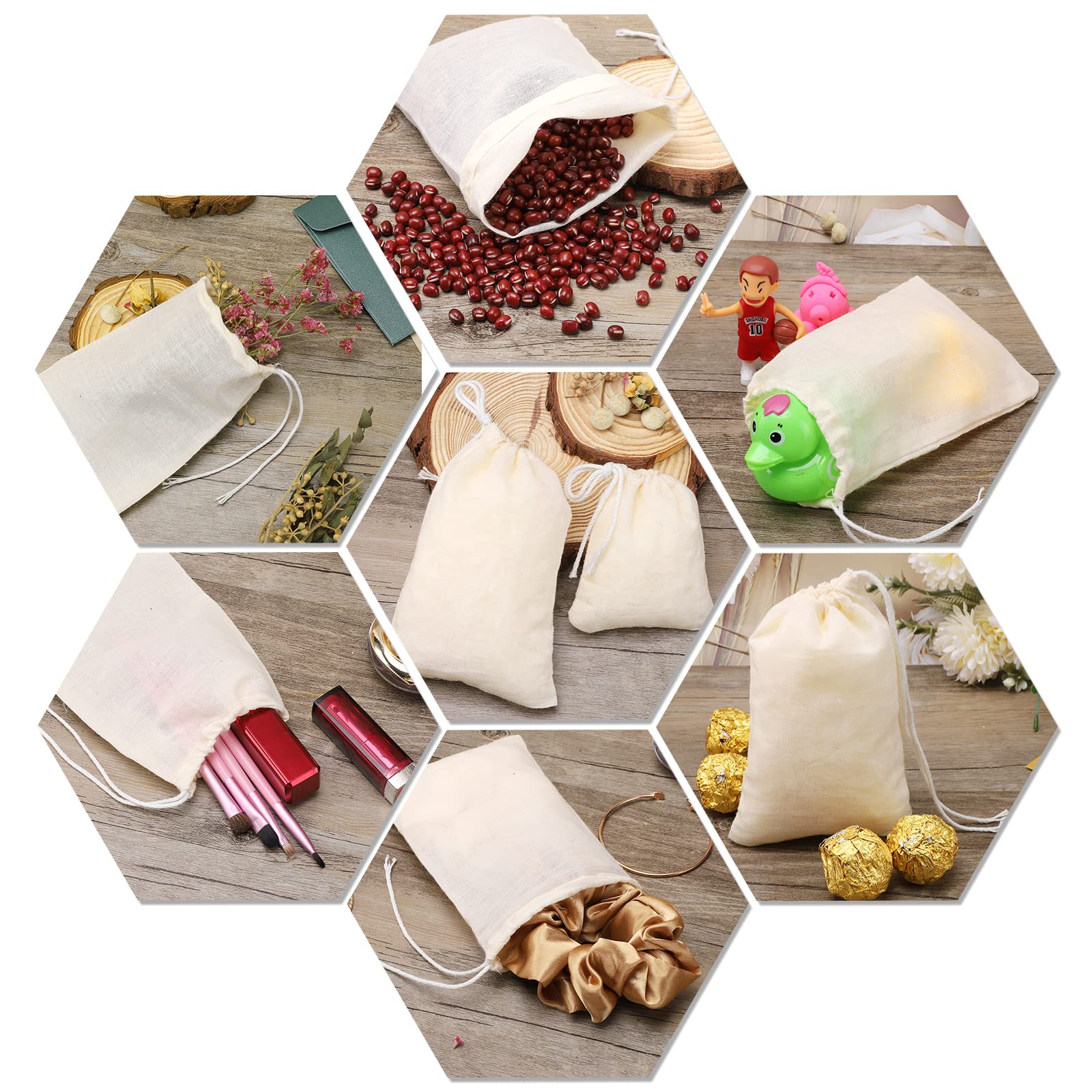 **Hopttreely 50PCS Natural Unbleached Muslin Drawstring Bags (3x4 Inch) - Organic Cotton Spice Bags for Tea, Coffee, Herbs, Soup & Broth - Reusable Cheesecloth Filter Bags for Cooking, Brewing & DIY Crafts**