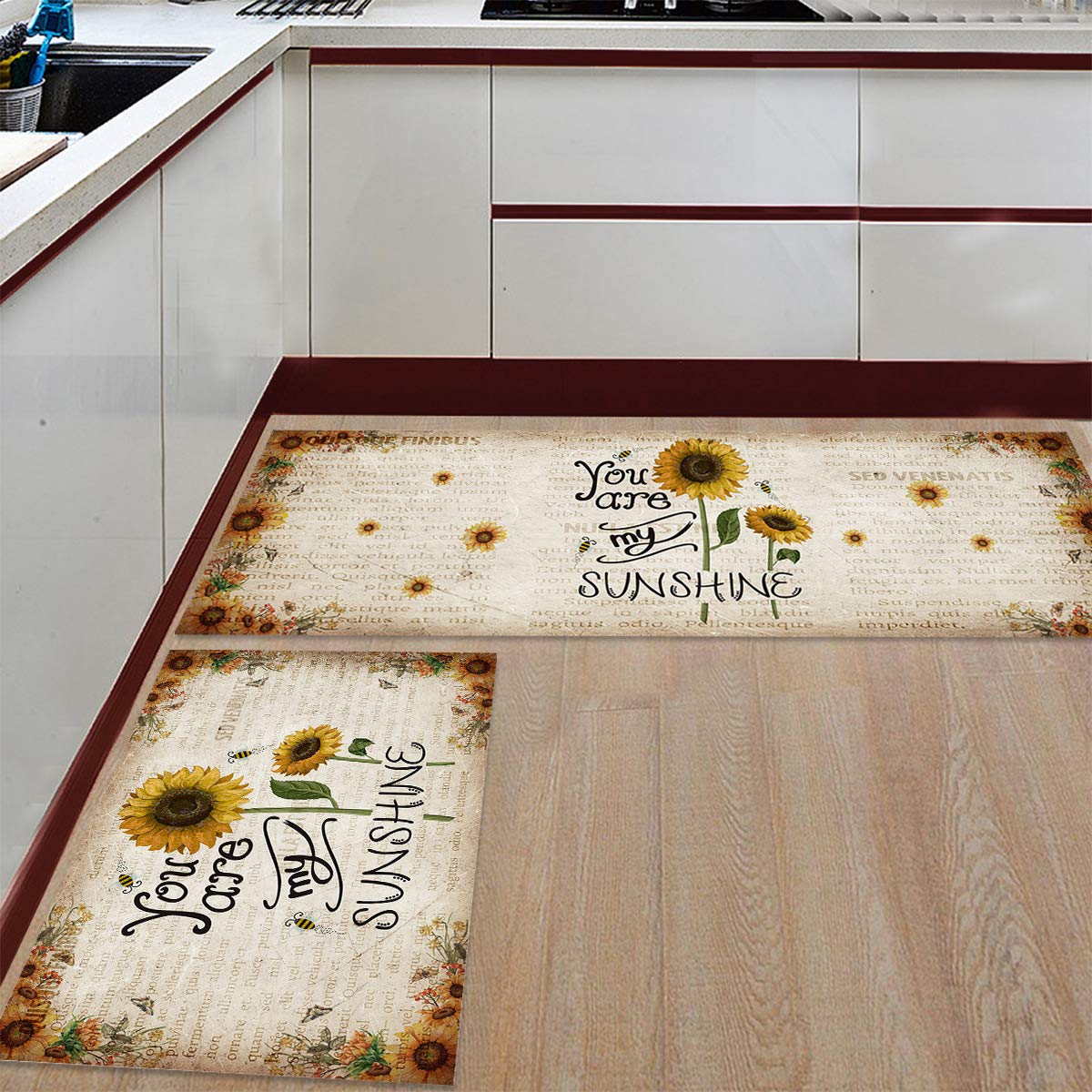 Anti-Fatigue Kitchen Floor Mats - Non-Slip Waterproof 2-Pack for Standing Comfort | Sunflower Design