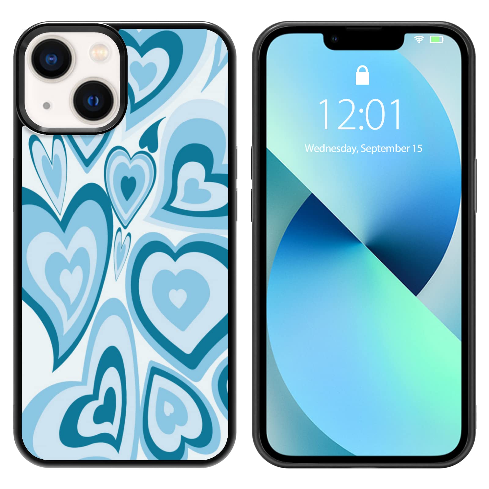 Aesthetic Blue Love Heart Phone Case for iPhone 13 - Cute Protective Cover for Women & Girls | 6.1 Inch Shockproof Case | Perfect for Everyday Use, Gifts & Photo Shoots